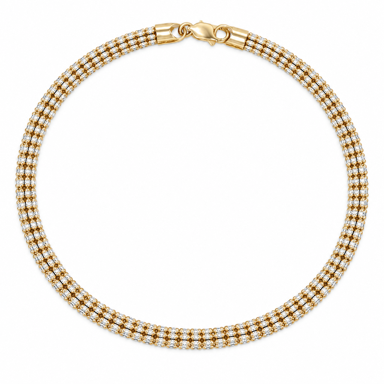 Ice Link Necklace in yellow gold pavé, laid in a full circle
