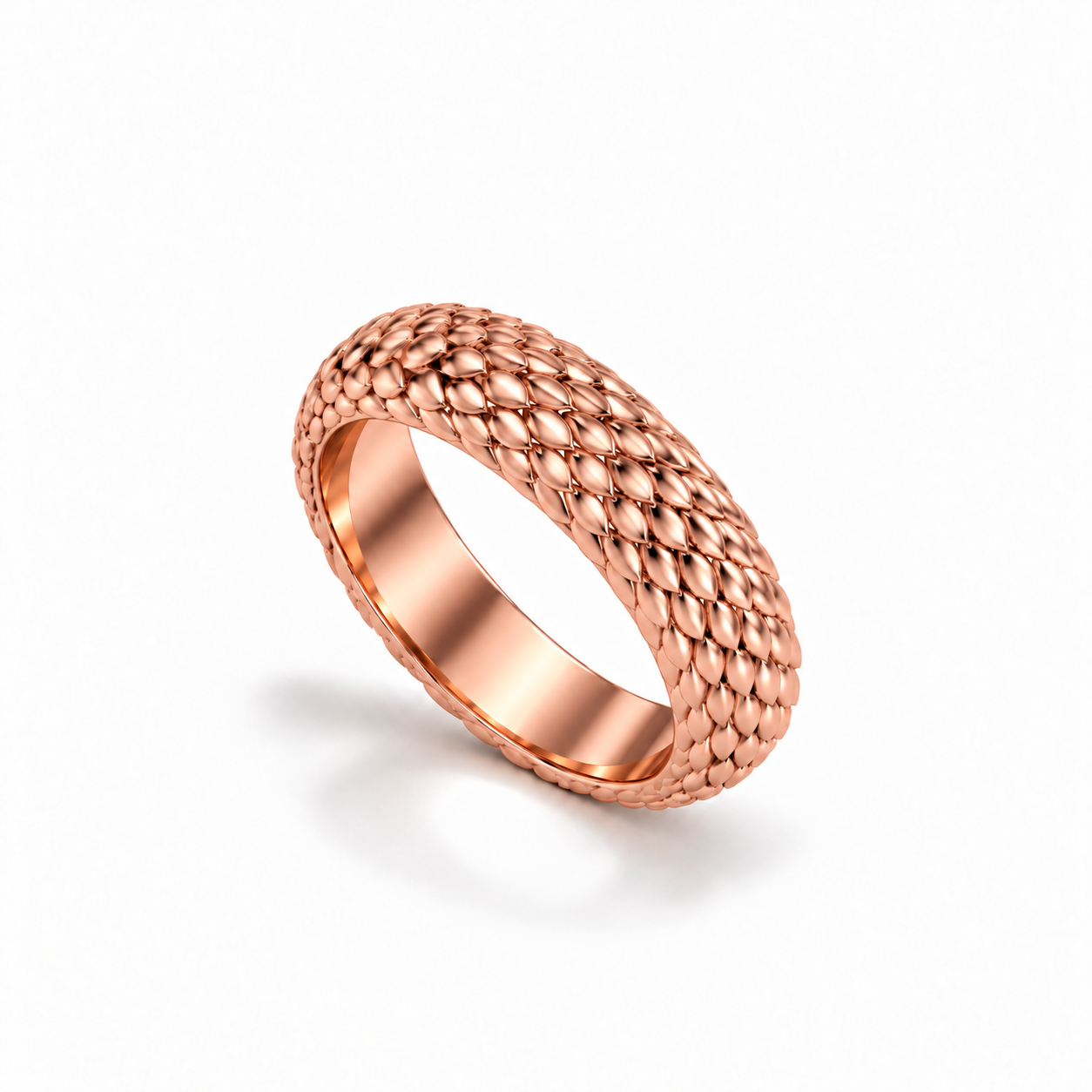 Dragon Scale Band in rose gold, standing upright at a three-quarter angle