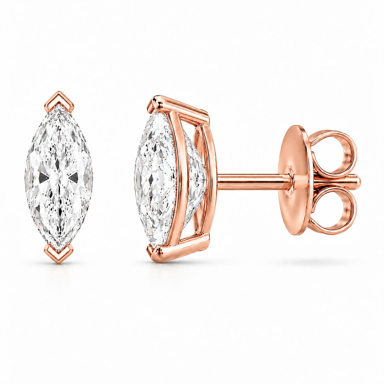 Vela Marquise Studs in rose gold, default front and side views