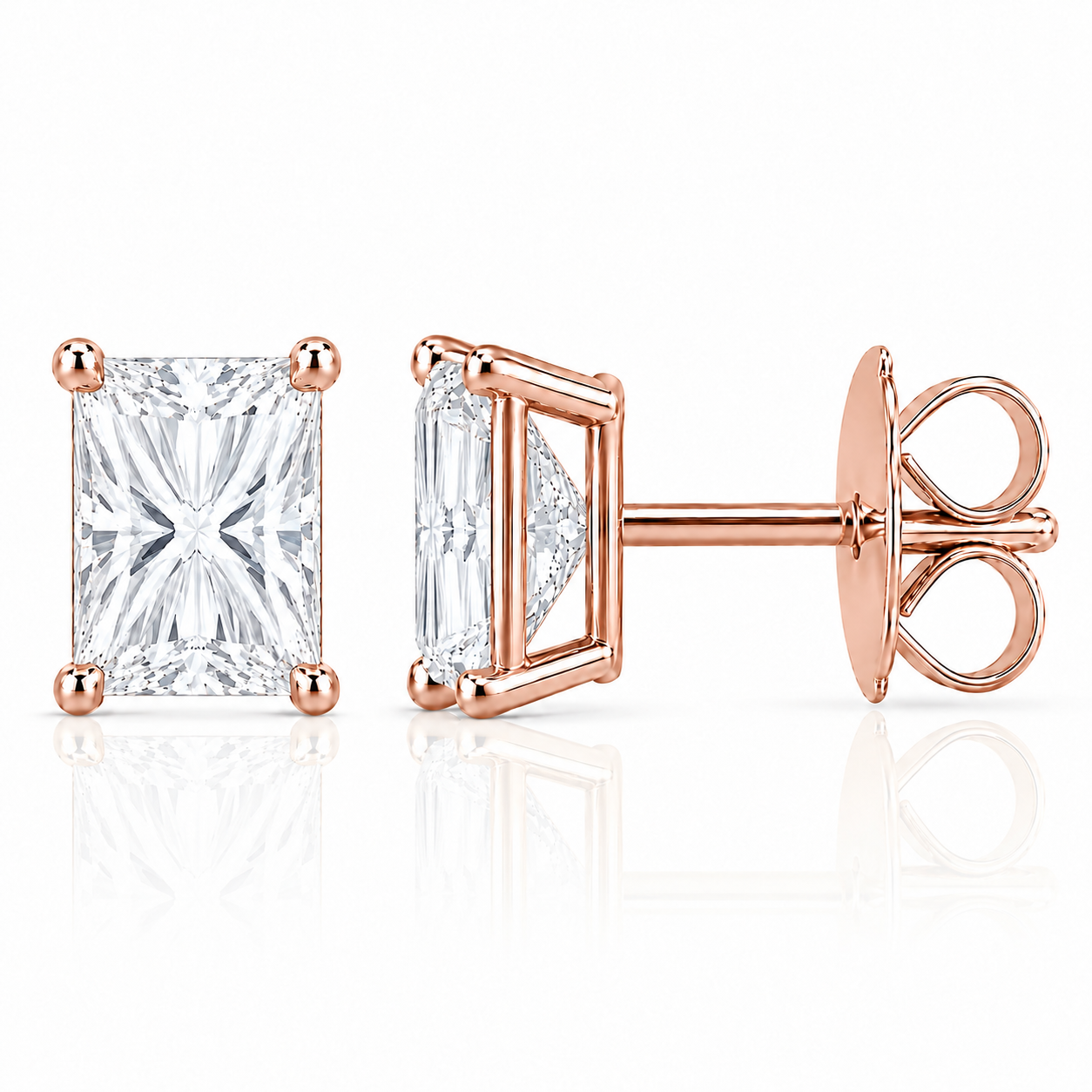 Prism Rectangular Studs in rose gold, default front and side views
