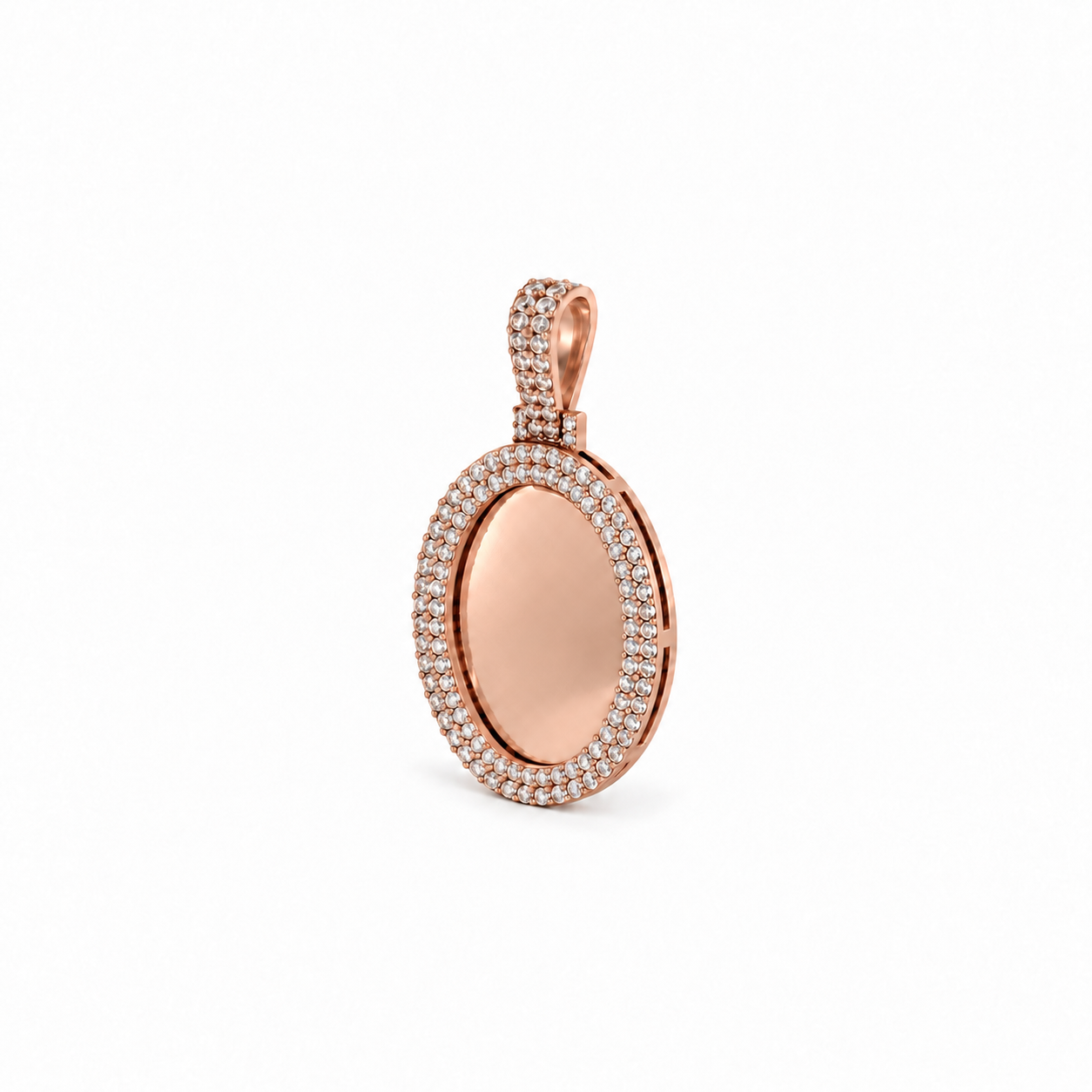 Oval Double Row Pavé Picture Pendant in rose gold, blank center
