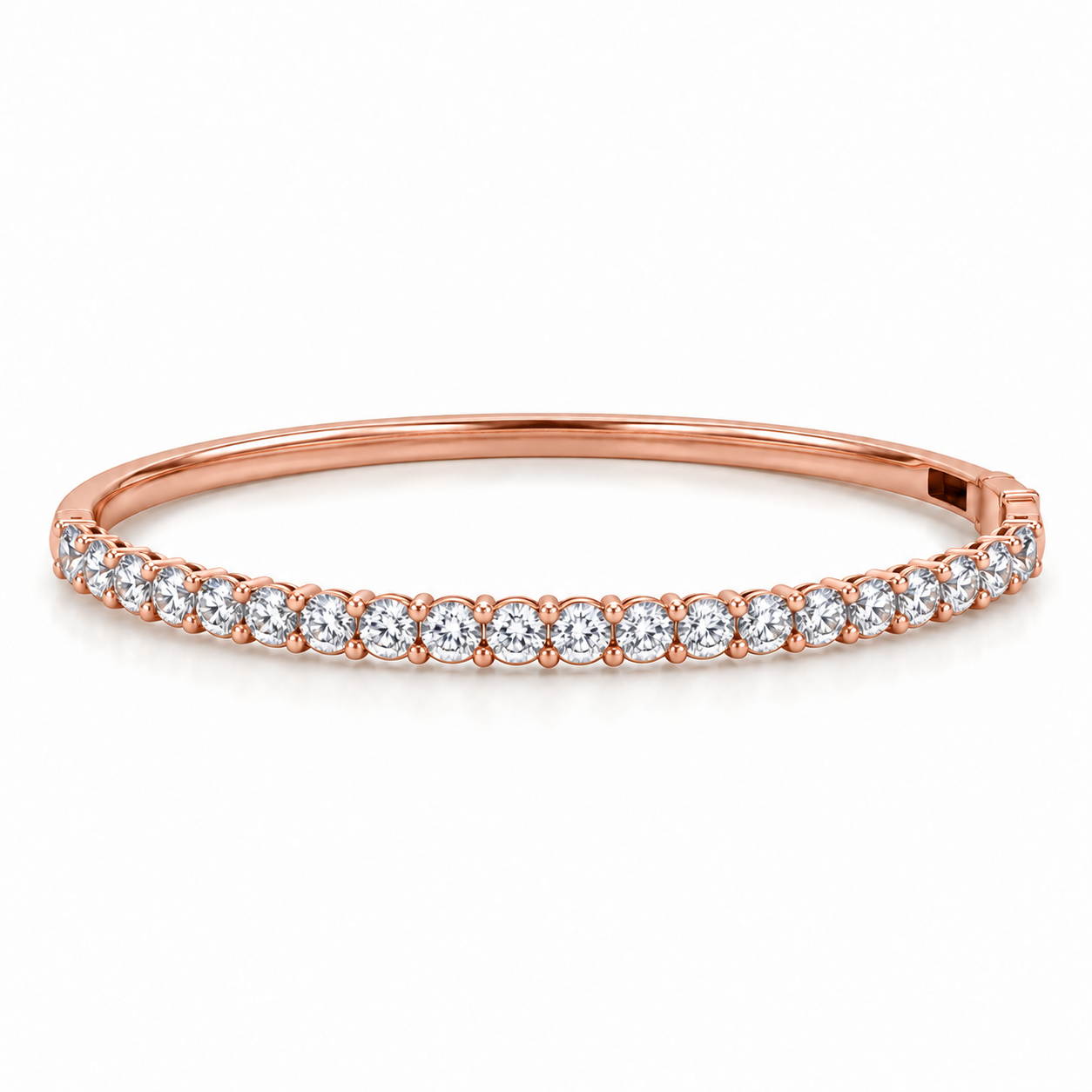 Lumière Diamond Bangle in rose gold, complete oval shown from the default side angle