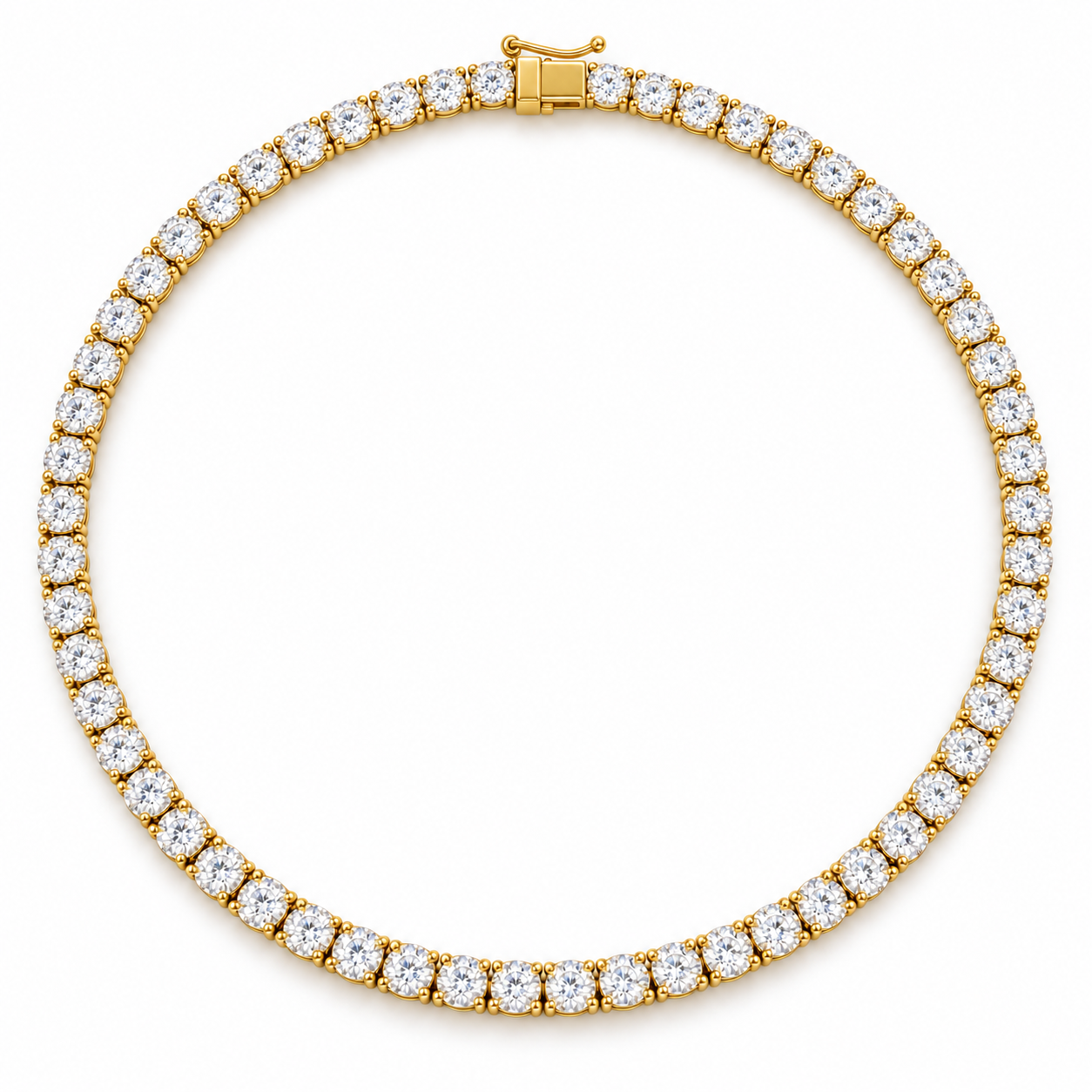 Tennis Link Necklace in yellow gold, laid in a full circle