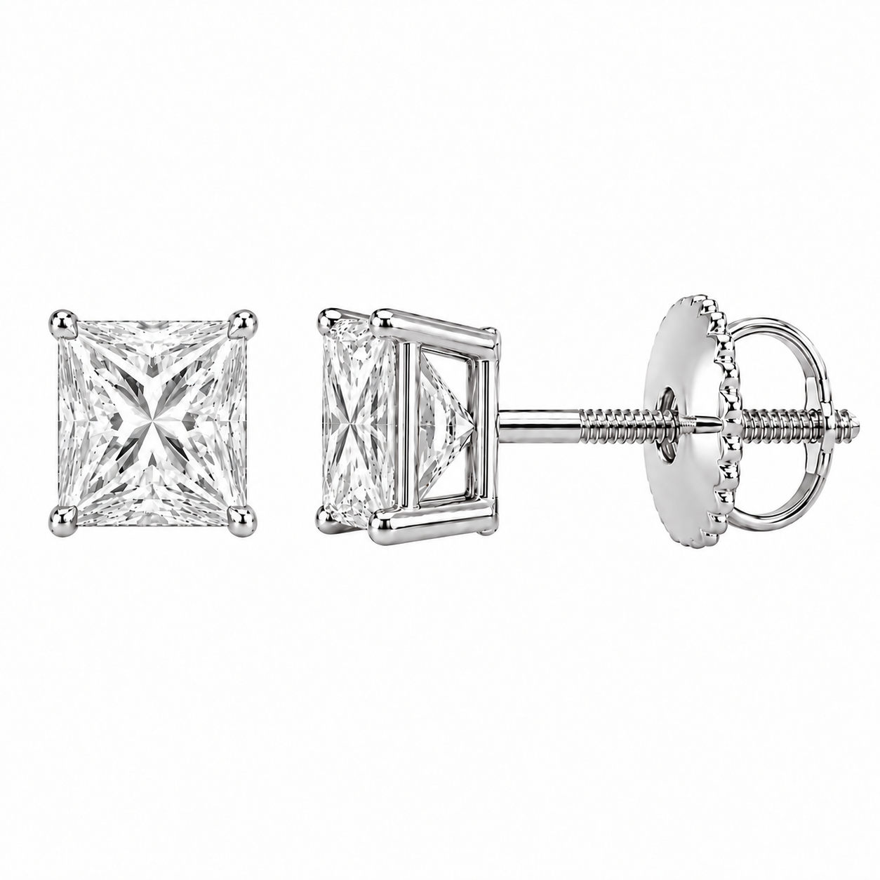 Carré Princess Studs in white gold, default front and side views