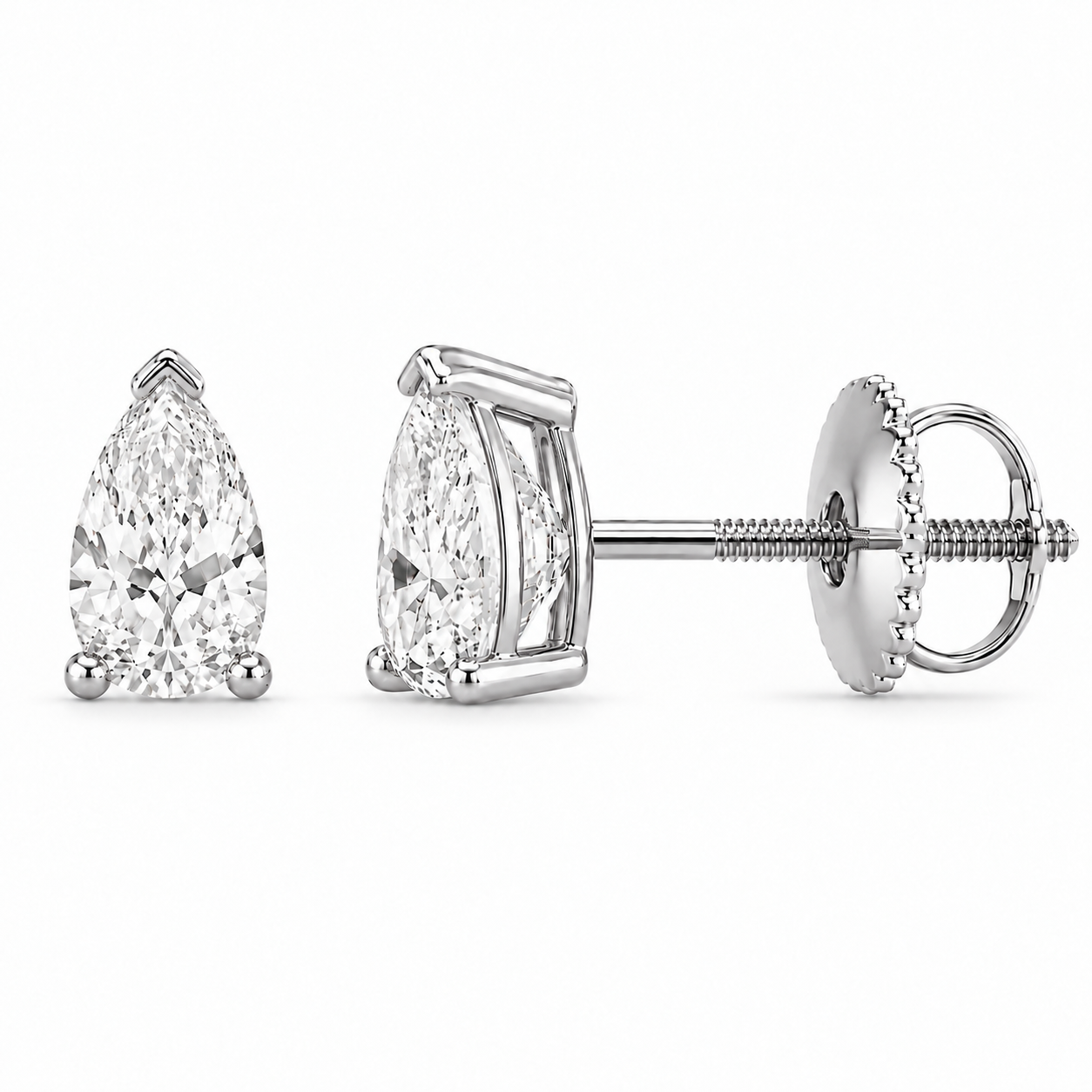 Luma Pear Studs in white gold, default front and side views