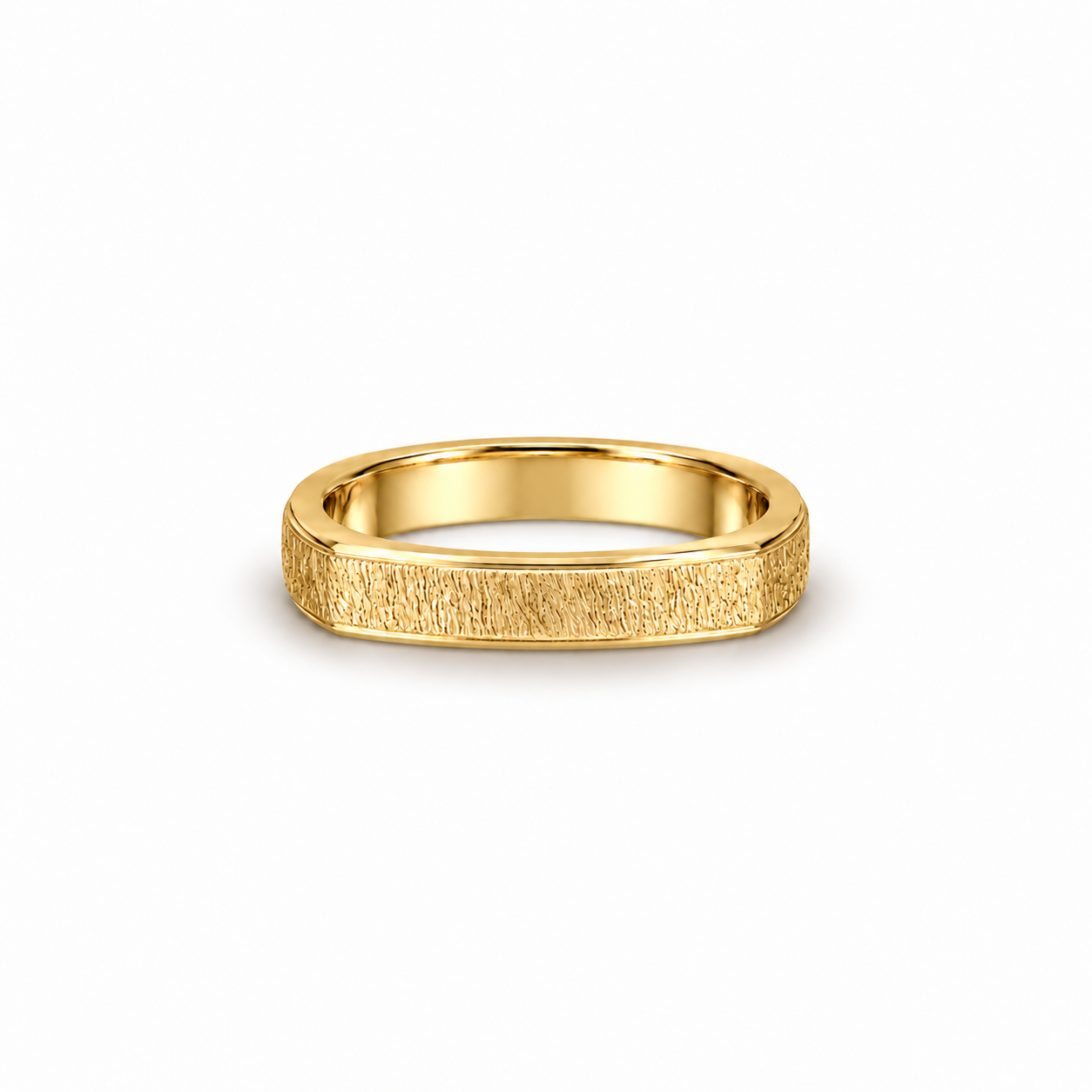 Strata Square Band in yellow gold, flat view showing squared exterior and circular finger opening