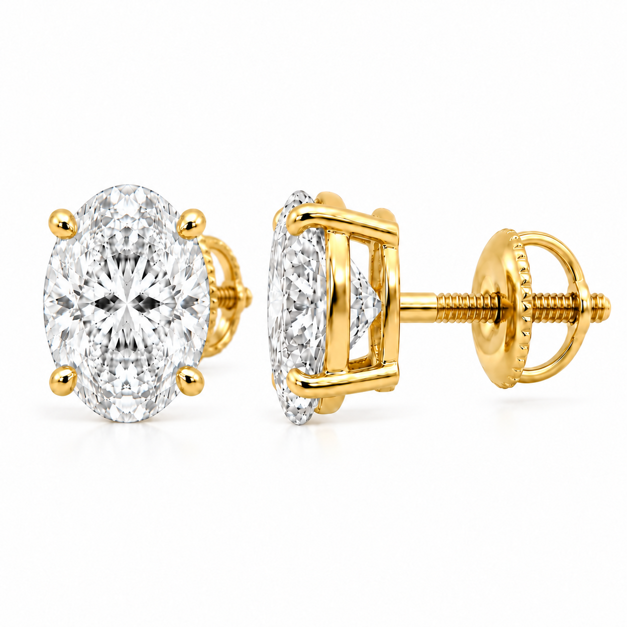 Ellipse Oval Studs in yellow gold, alternate angled view.