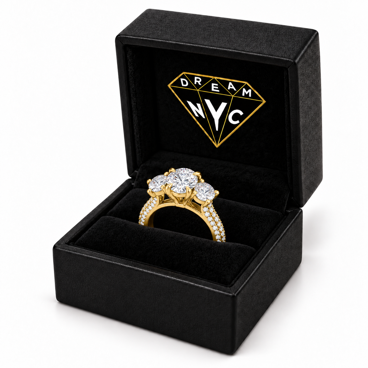Trilogy Pavé Ring in a black DREAM NYC ring box, packaging concept