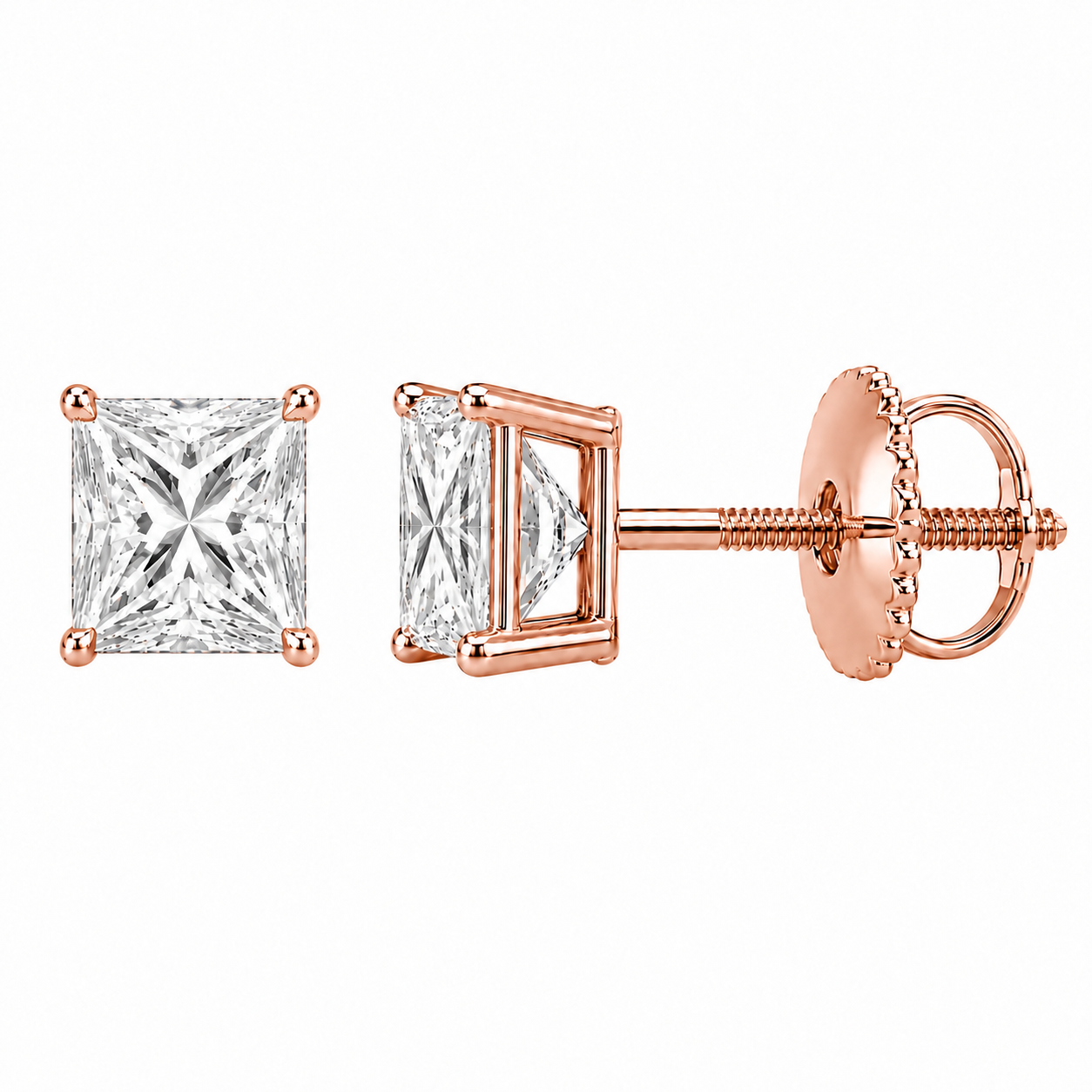 Carré Princess Studs in rose gold, default front and side views