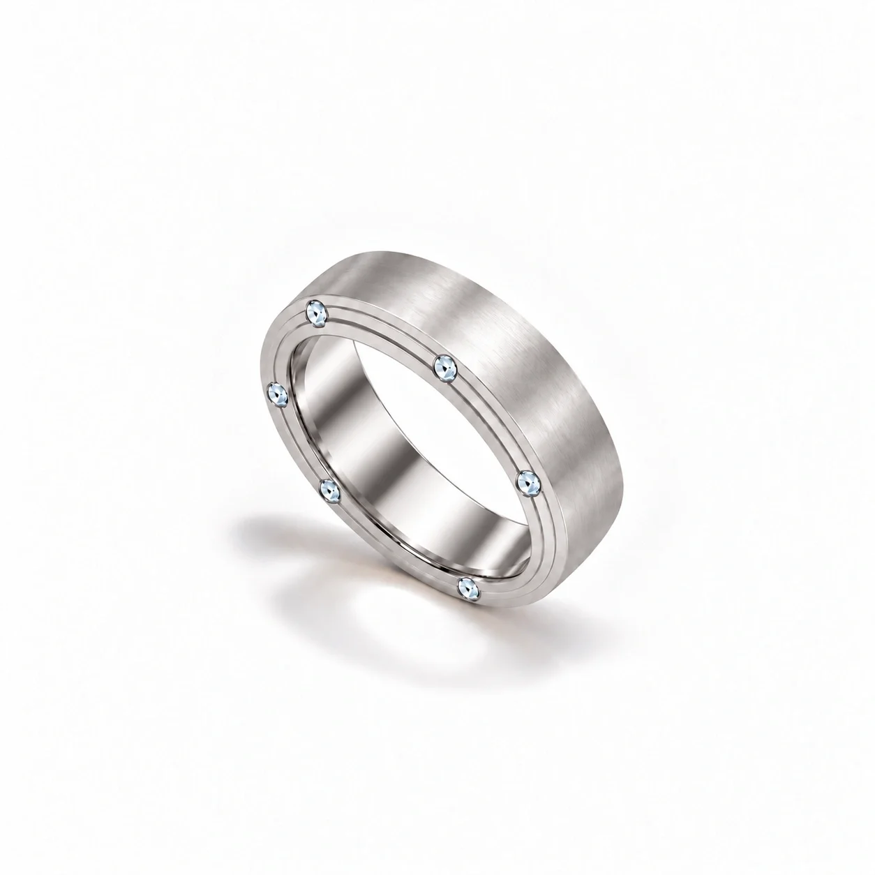 Meridian Diamond Band in white gold, upright three-quarter view