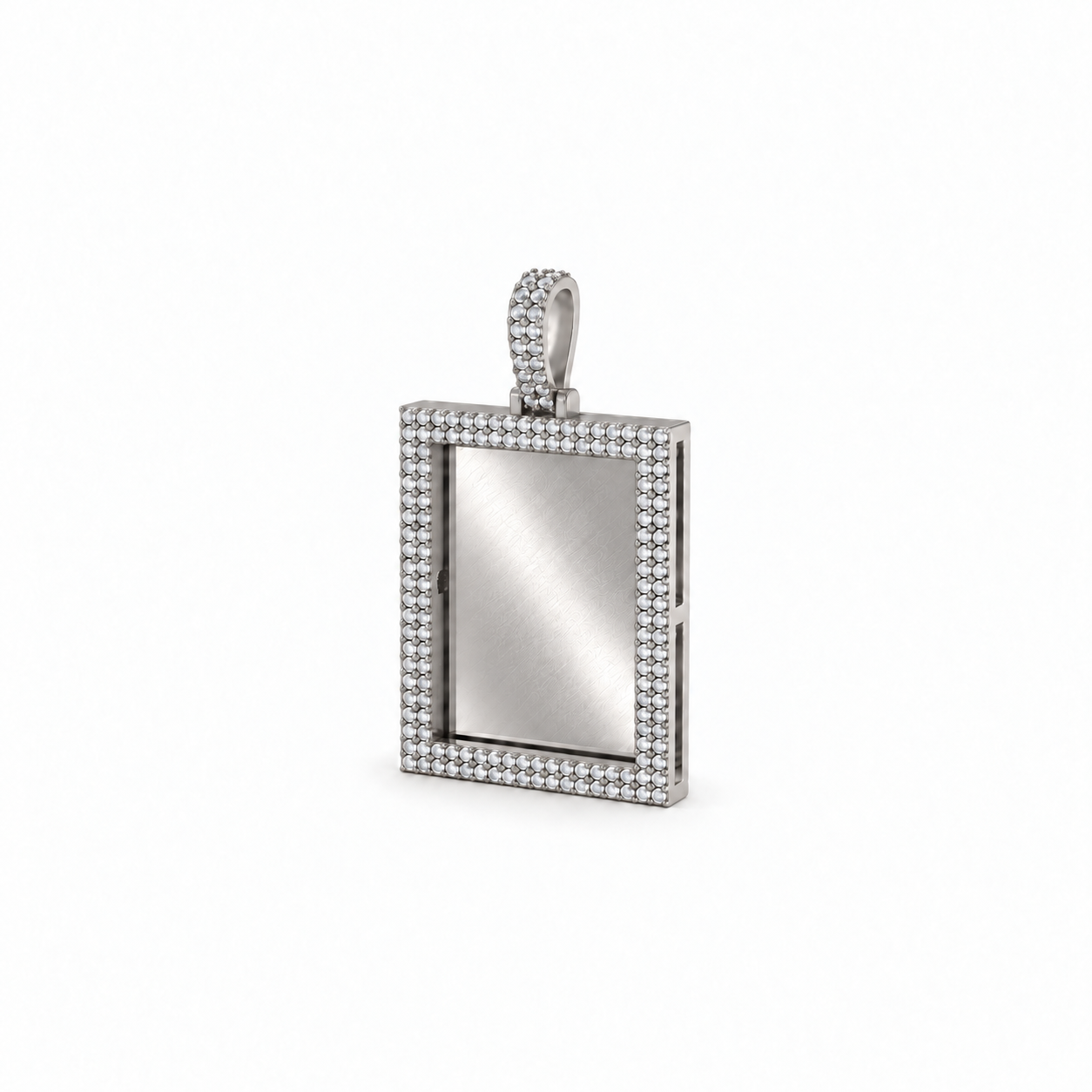 Rectangle Double Row Pavé Picture Pendant in white gold, blank center