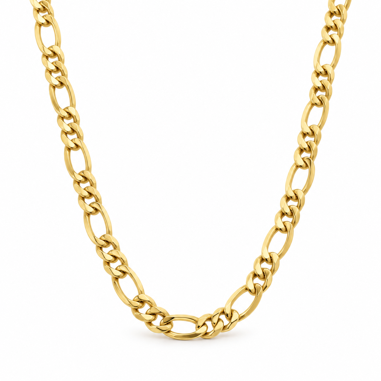 Figaro Link Necklace in yellow gold, hanging V view