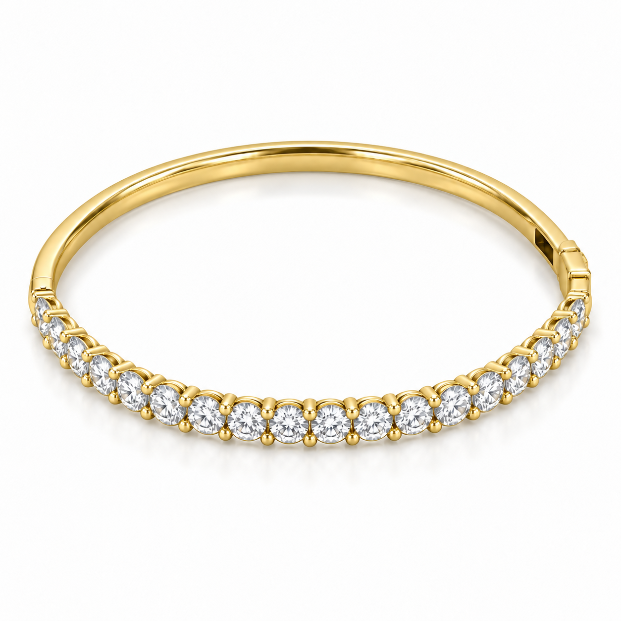 Lumière Diamond Bangle in yellow gold, higher side angle showing the diamond row and inner oval