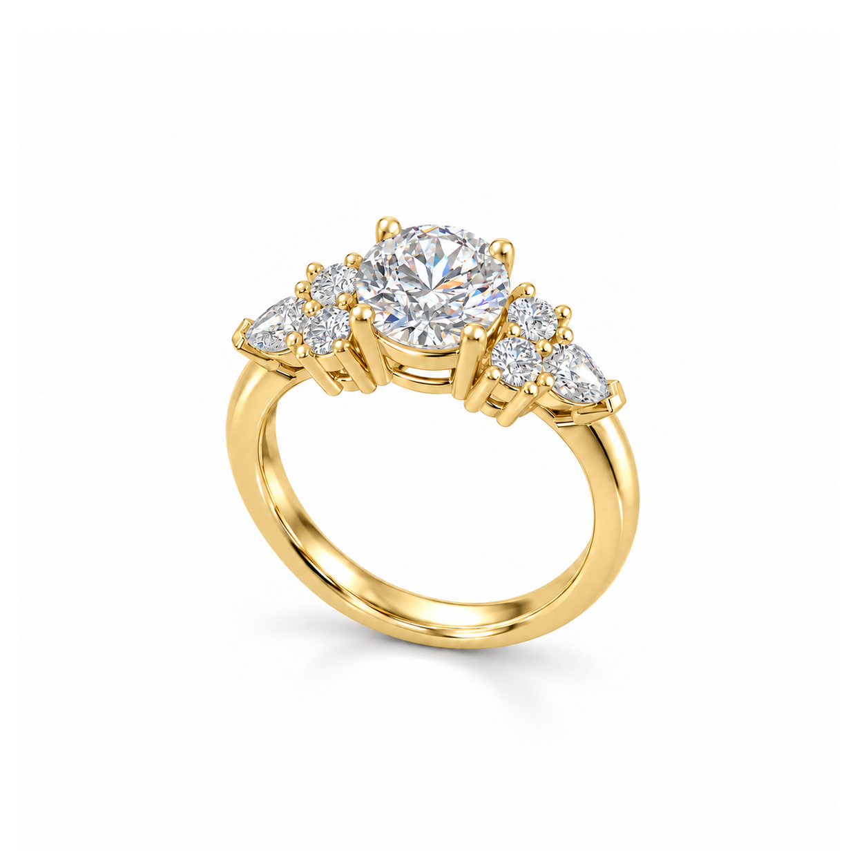 Aurelia Cluster Ring in yellow gold, upright three-quarter view