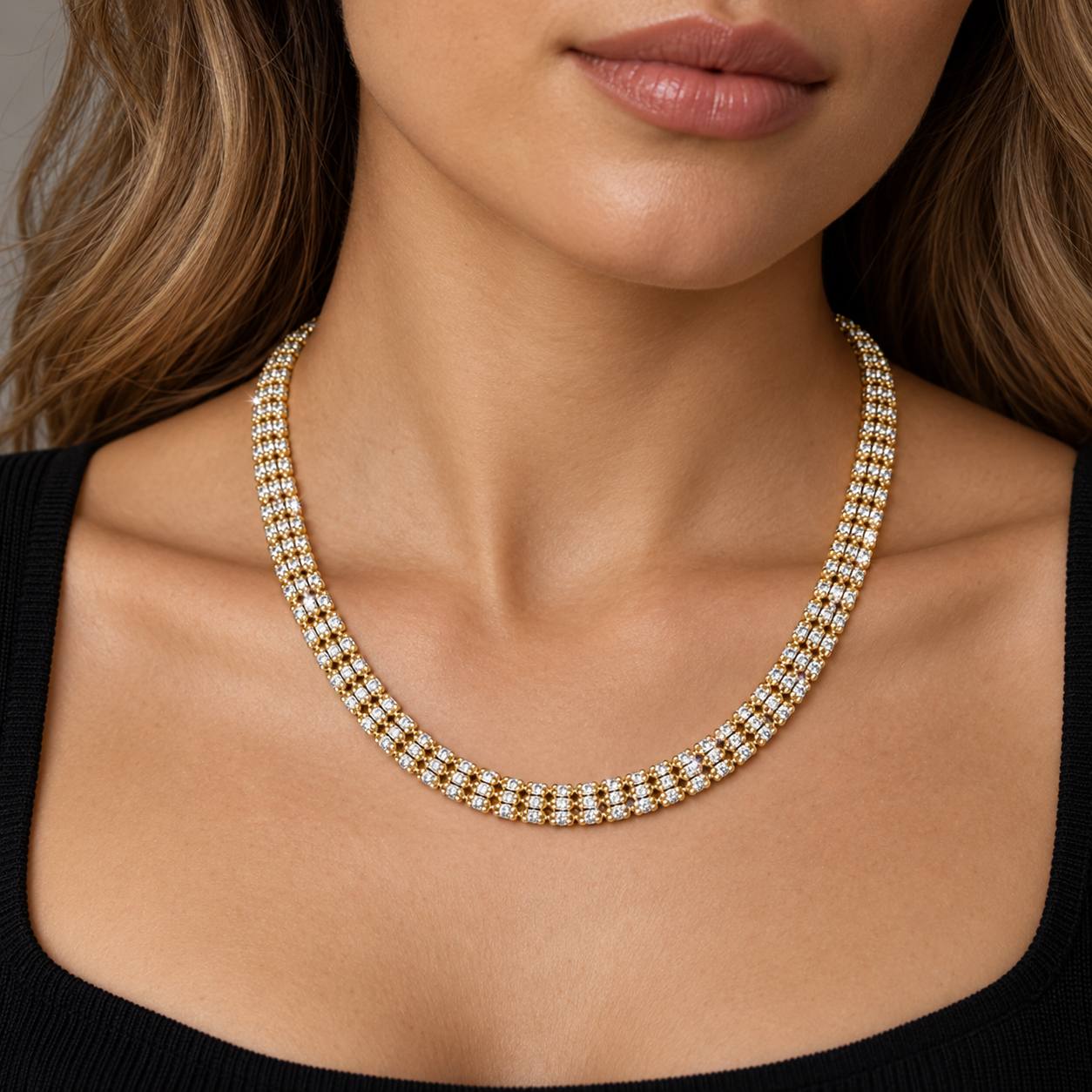 Woman wearing the Ice Link Necklace