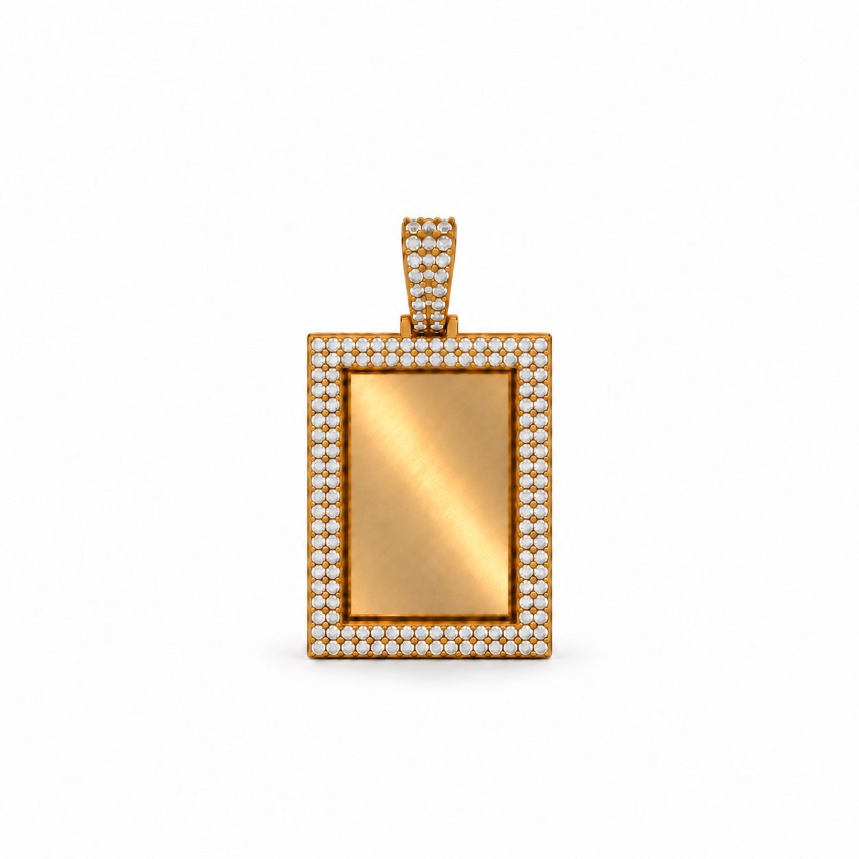 Rectangle Double Row Pavé Picture Pendant in yellow gold, blank center, front view