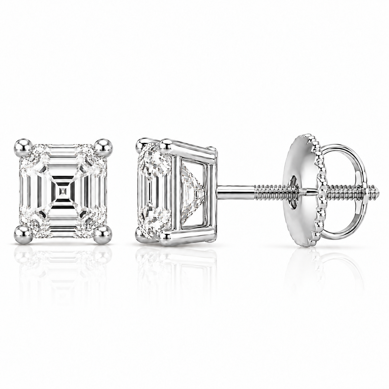 Octave Step-Cut Studs in white gold, default front and side views