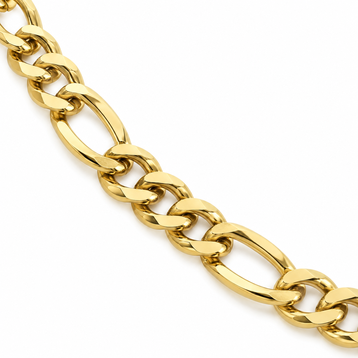 Close-up of the Figaro Link Necklace showing three small curb links and one elongated oval link