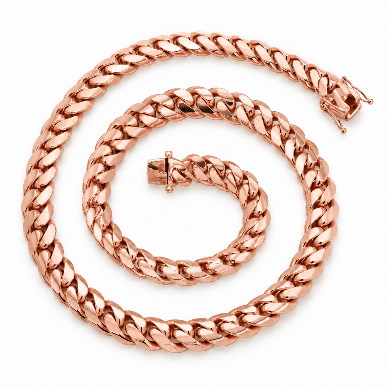 Miami Cuban Link Necklace in rose gold, coiled