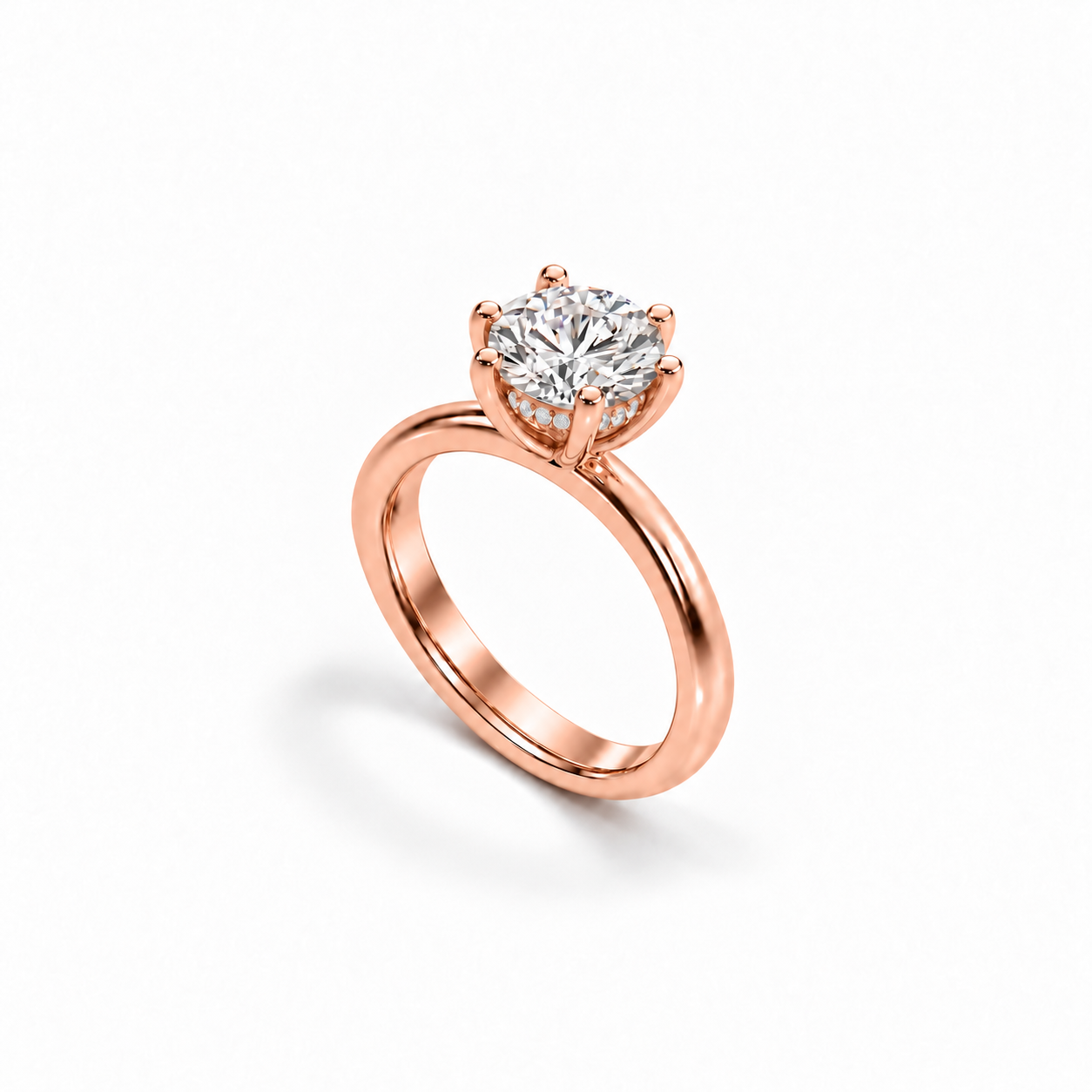 Seren Solitaire Ring in rose gold, matching standard upright view