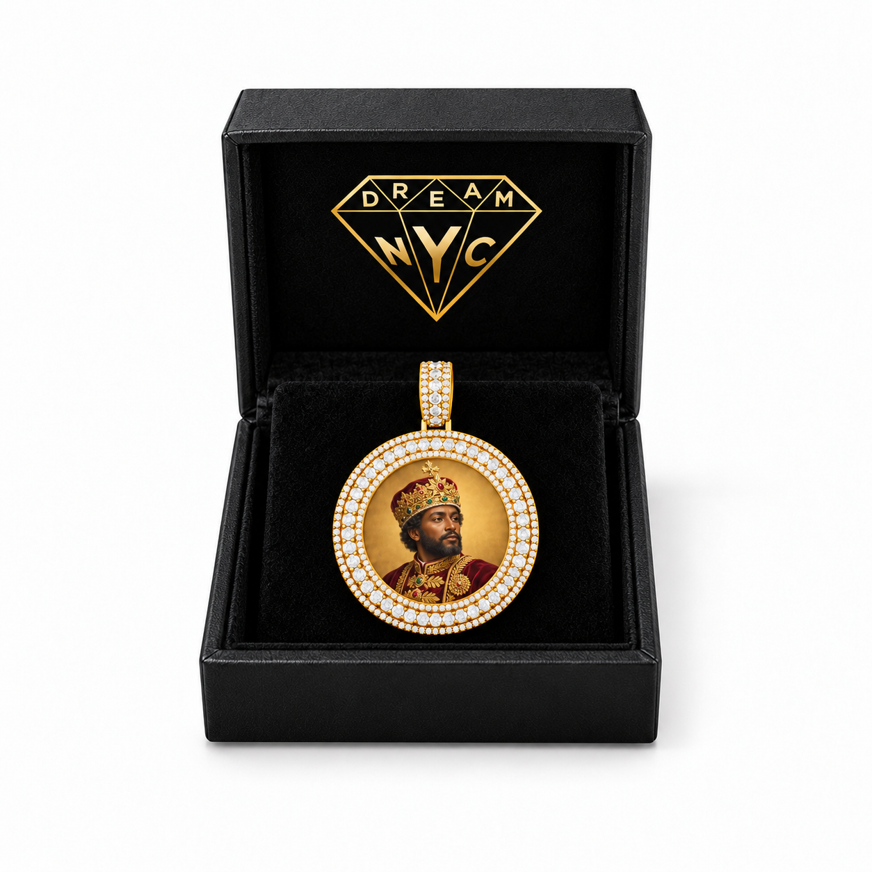 Painted Trifecta Pavé Picture Pendant in a black DREAM NYC gift box