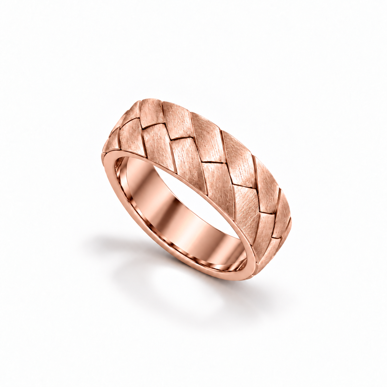 Facet Weave Band in rose gold, upright three-quarter view.