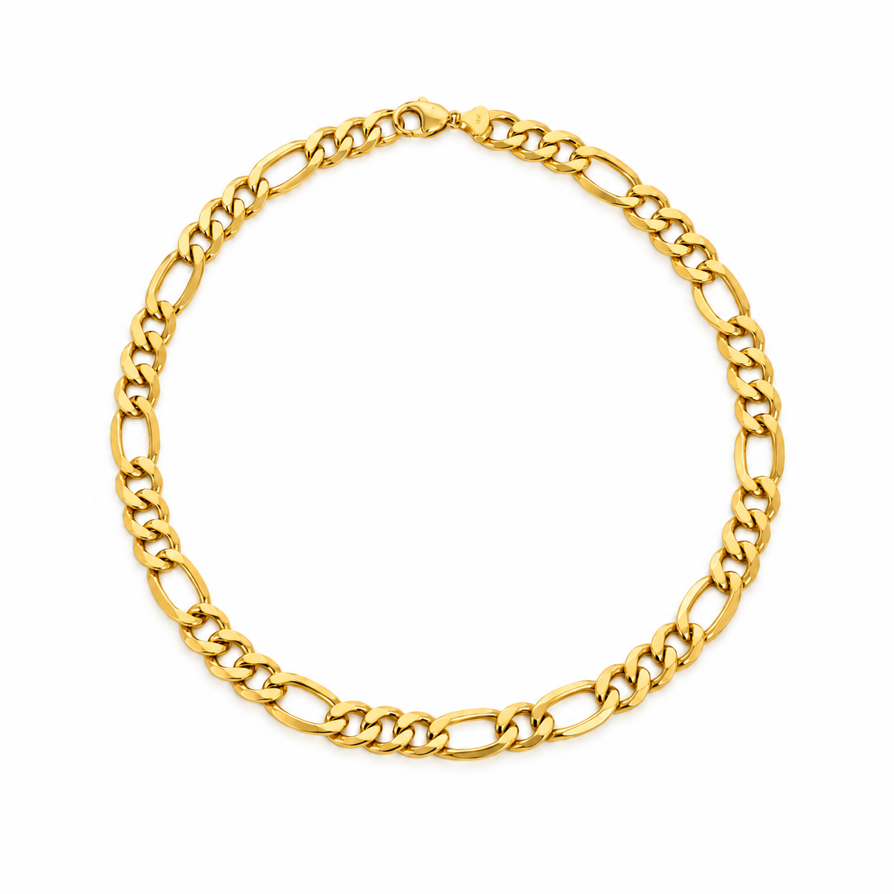 Figaro Link Necklace in yellow gold, full circle with lobster clasp