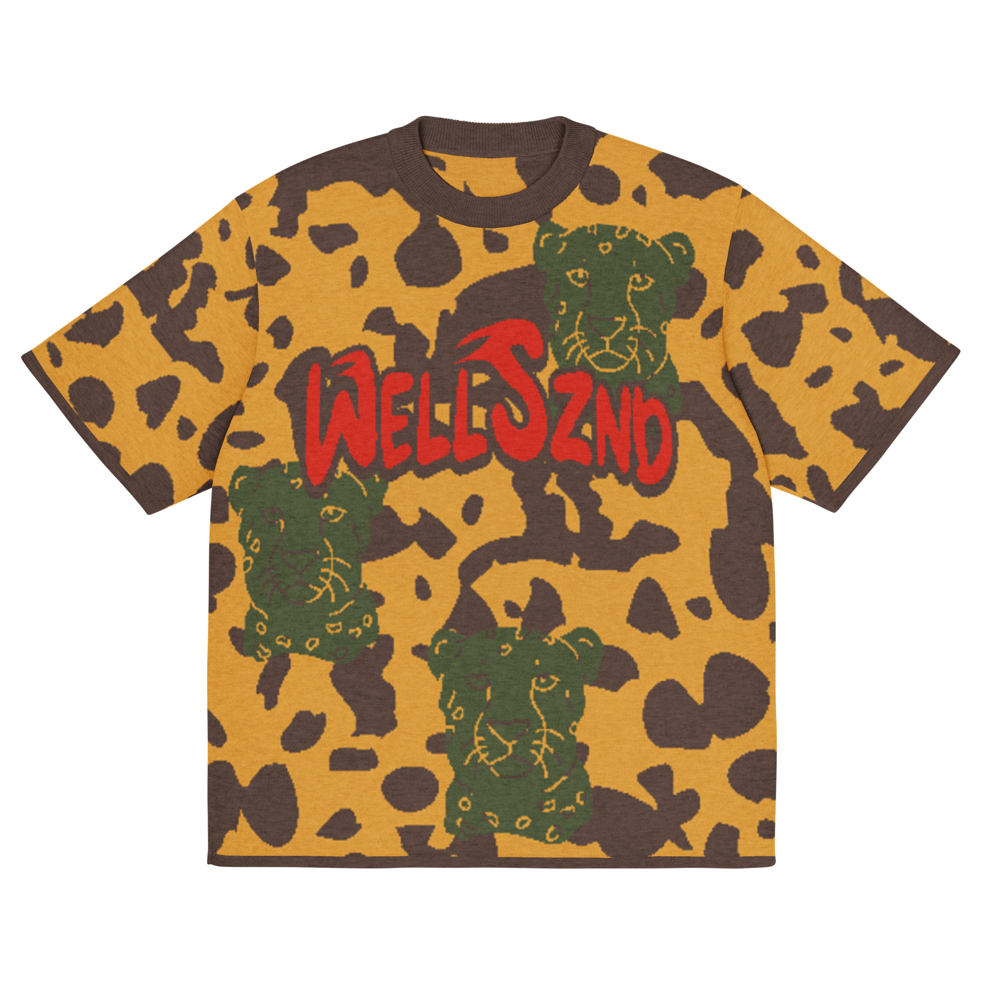 WELL SZND "Cheetah" Knit Tee (Borwn/Red)