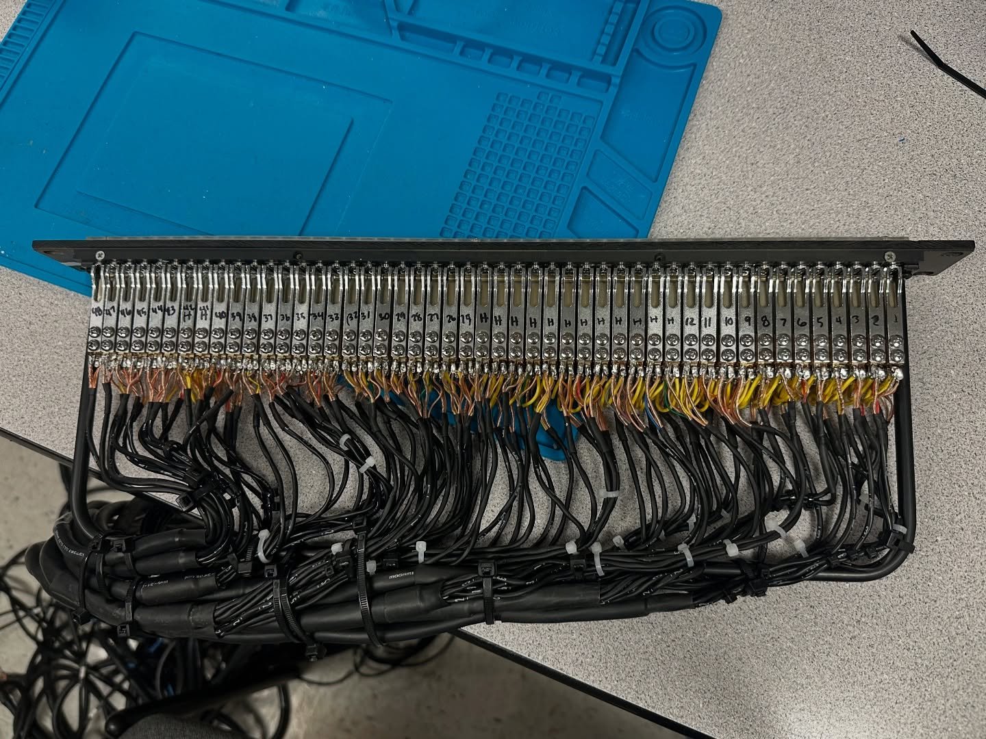 update! finished wiring the patch bay- now i’m testing it and plugging cables in