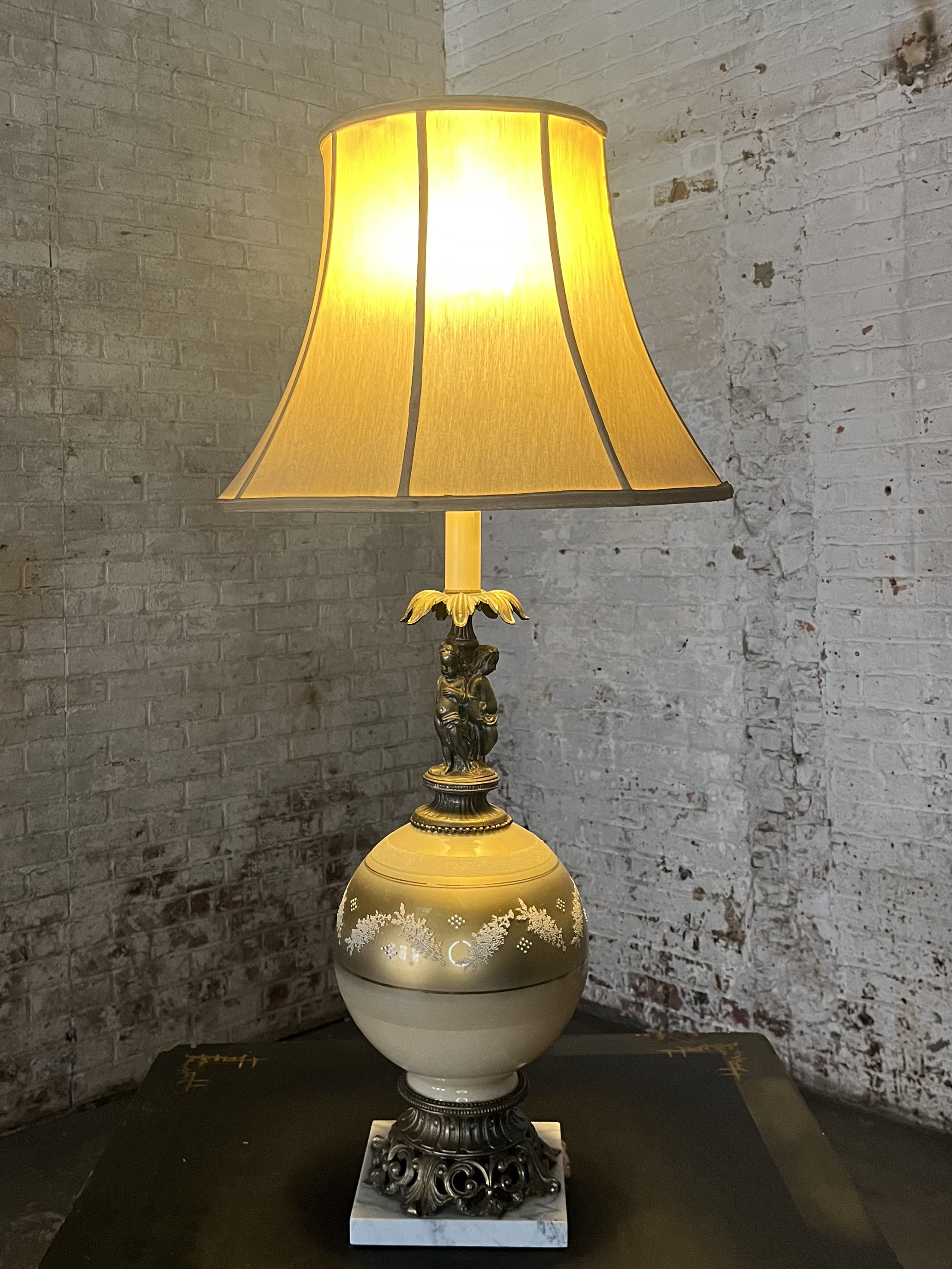 DL135 Vintage Bronze and Ceramic Table Lamp with Marble Base