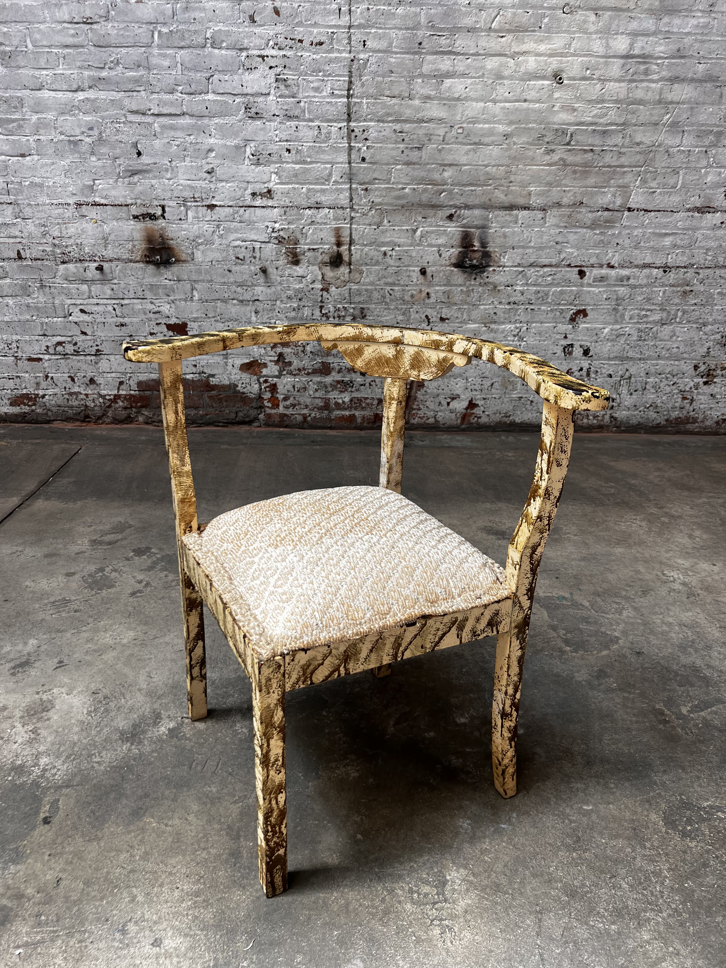 FC298-MEZ Aged Vintage Swedish Gustavian Corner Armchair With Upholstered Seat