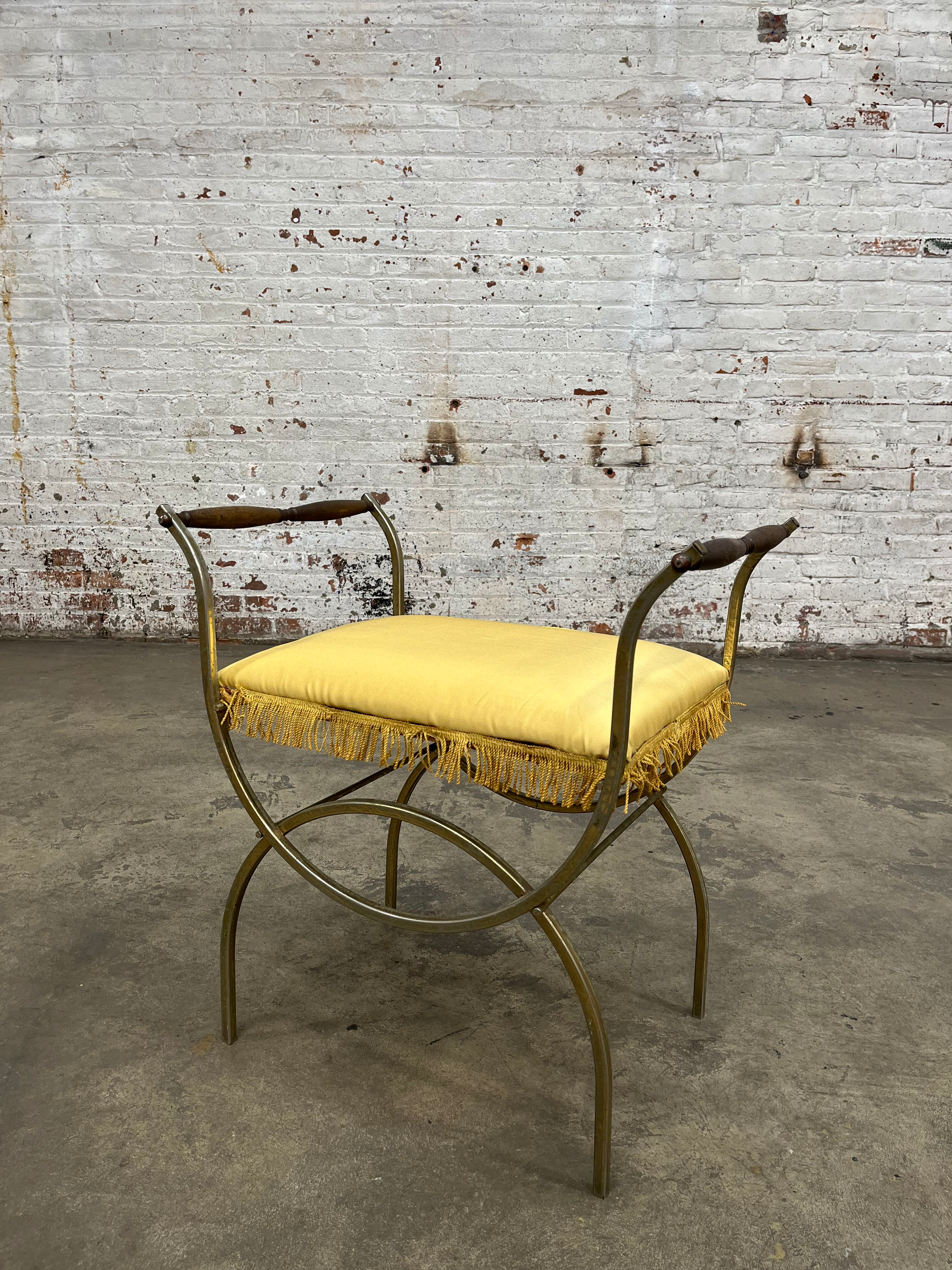 FC129-MEZ Vintage Mustard Velvet Backless Seat With Fringe