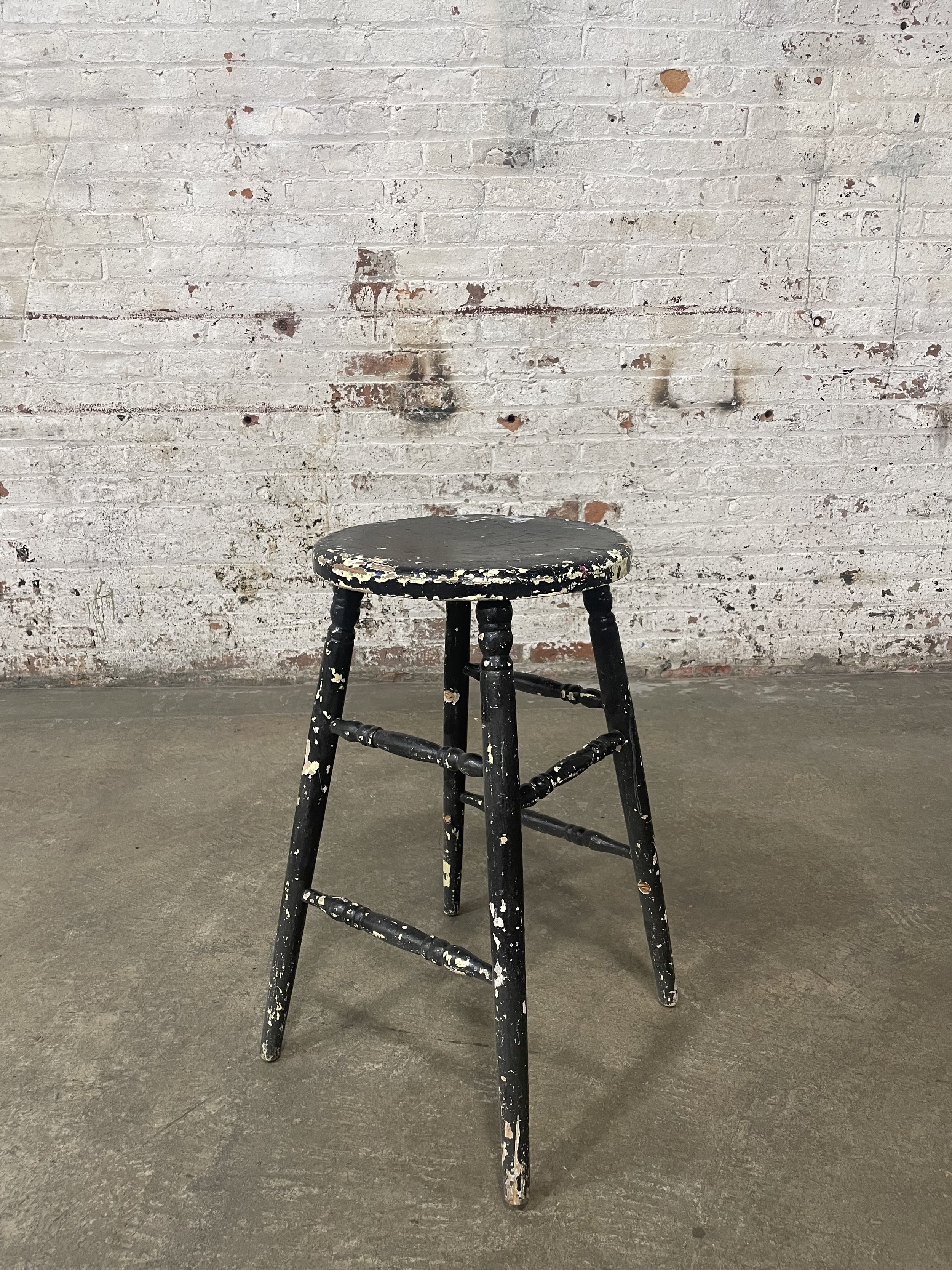 FS028 Aged Black Wood Stool