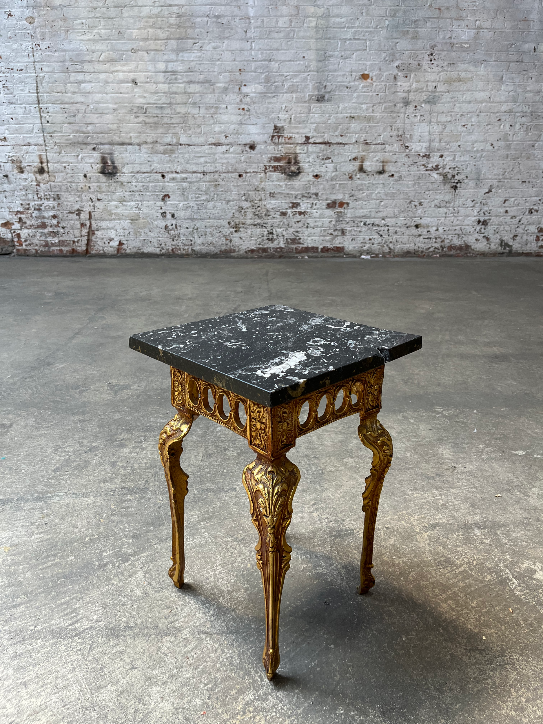 FT004-A2E Vintage Black Marble and Gold Side Table