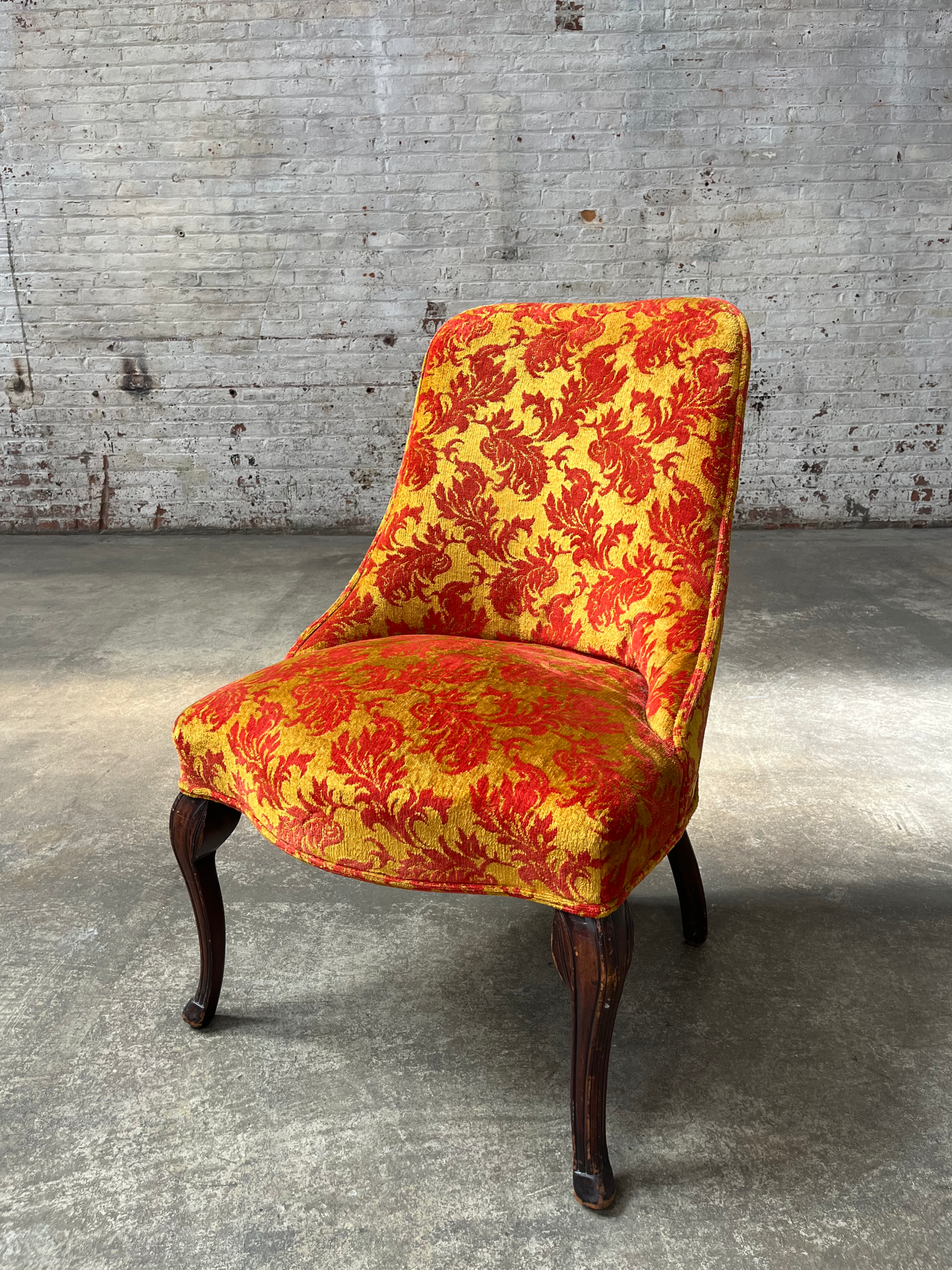 FC300 Vintage Orange and Gold Floral Velvet Slipper Chair