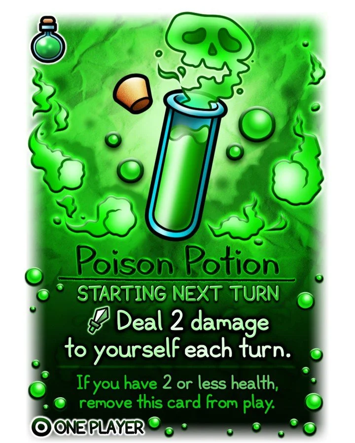 Alchemy! A medieval science of chemicals which aimed to do amazing things using magical and scientific methods combined...

In Notebook Knockout, potions are equipment cards you can use to give yourself a lasting advantage, or keep your opponents on 