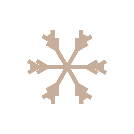 Snowflake with symmetrical branches on a black background.