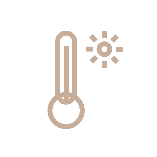 Thermometer icon with a sun symbol indicating hot temperature.
