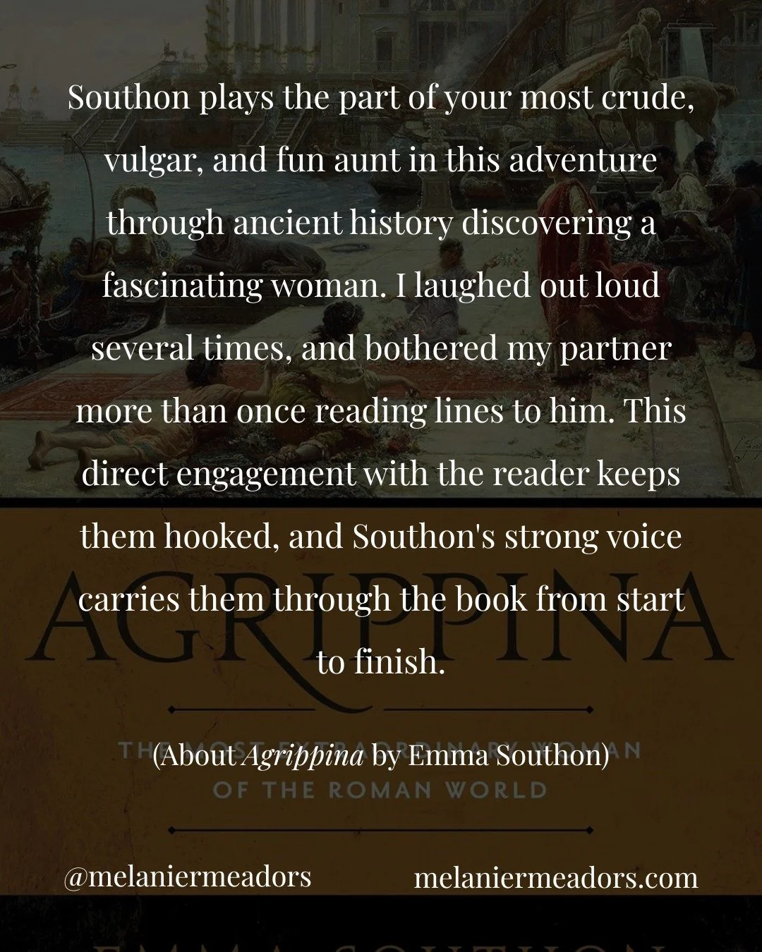 In case you couldn't tell by my blog post this week, I absolutely loved #Agrippina by @emmasouthon. I'm almost done with A Rome of Her Own now and it's just as good! #amreading #ancienthistory #ancientrome #romanempire