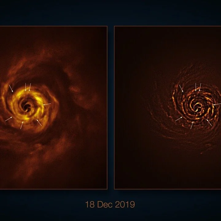 Scientists at @esoastronomy 's Very Large Telescope have been watching a solar system slowly (very slowly) coming together over the past four years using the SPHERE instrument. Though this is the blink of an eye in the lifecycle of space, it's provid