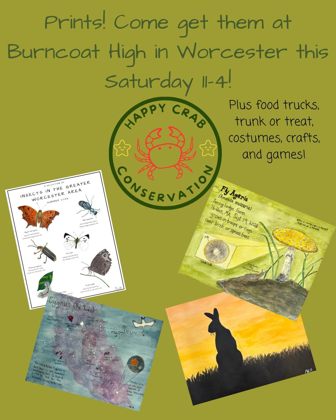 Come get some of my prints as well as original work at Burncoat High School in #WorcesterMA on Saturday! There will also be food trucks, trunk or treat, and lots of other fun!