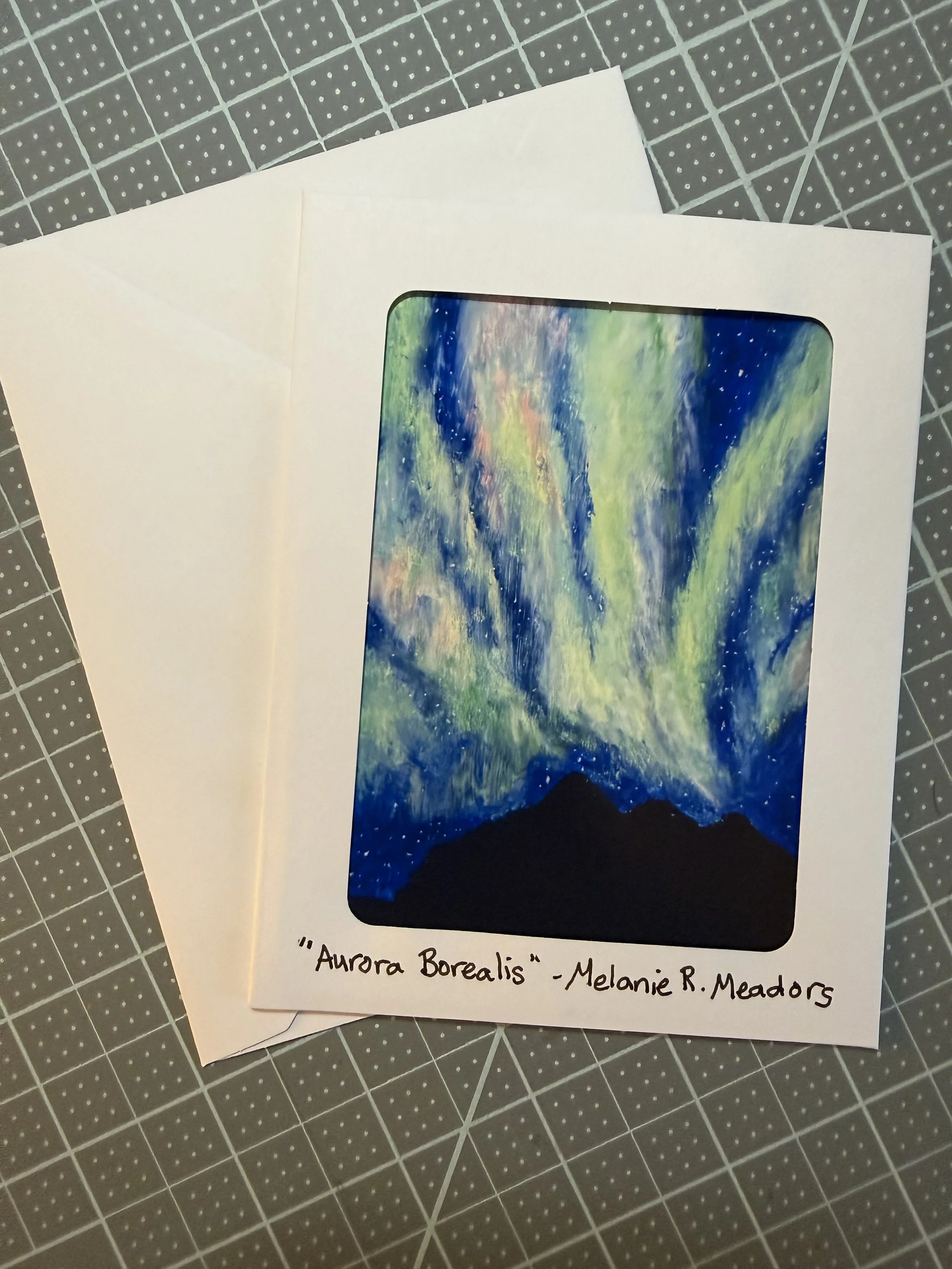 Aurora Borealis Greeting Card, Print from original oil pastel by Mel