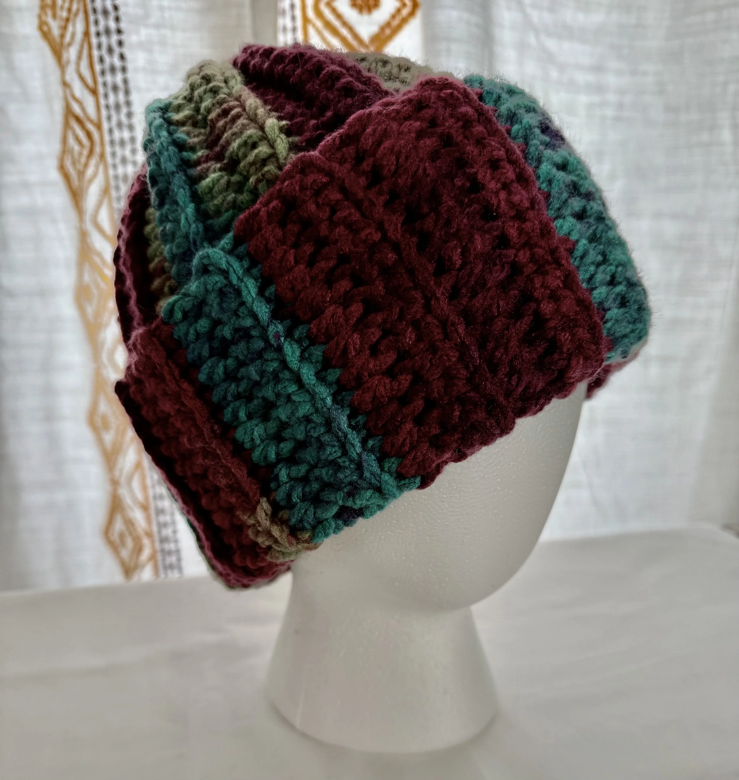 Crocheted Beanie Winter Hat, multi-colored