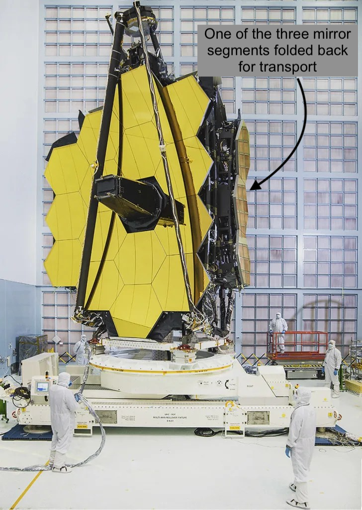 Image of James Webb Space Telescope with one mirror wing folded