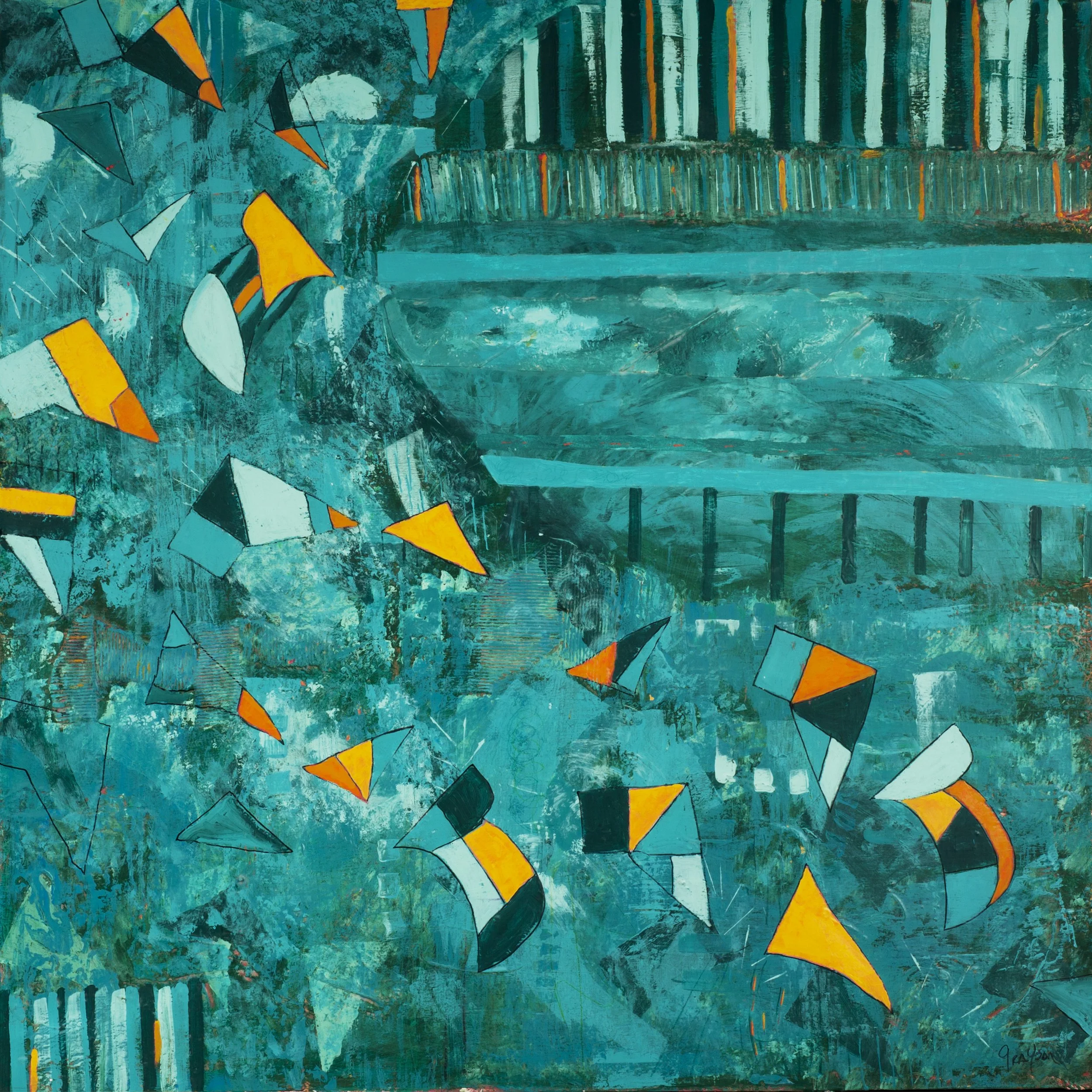 Ballet of the Chickens in Their Shells
Acrylic and ink on canvas; 48" x 48"