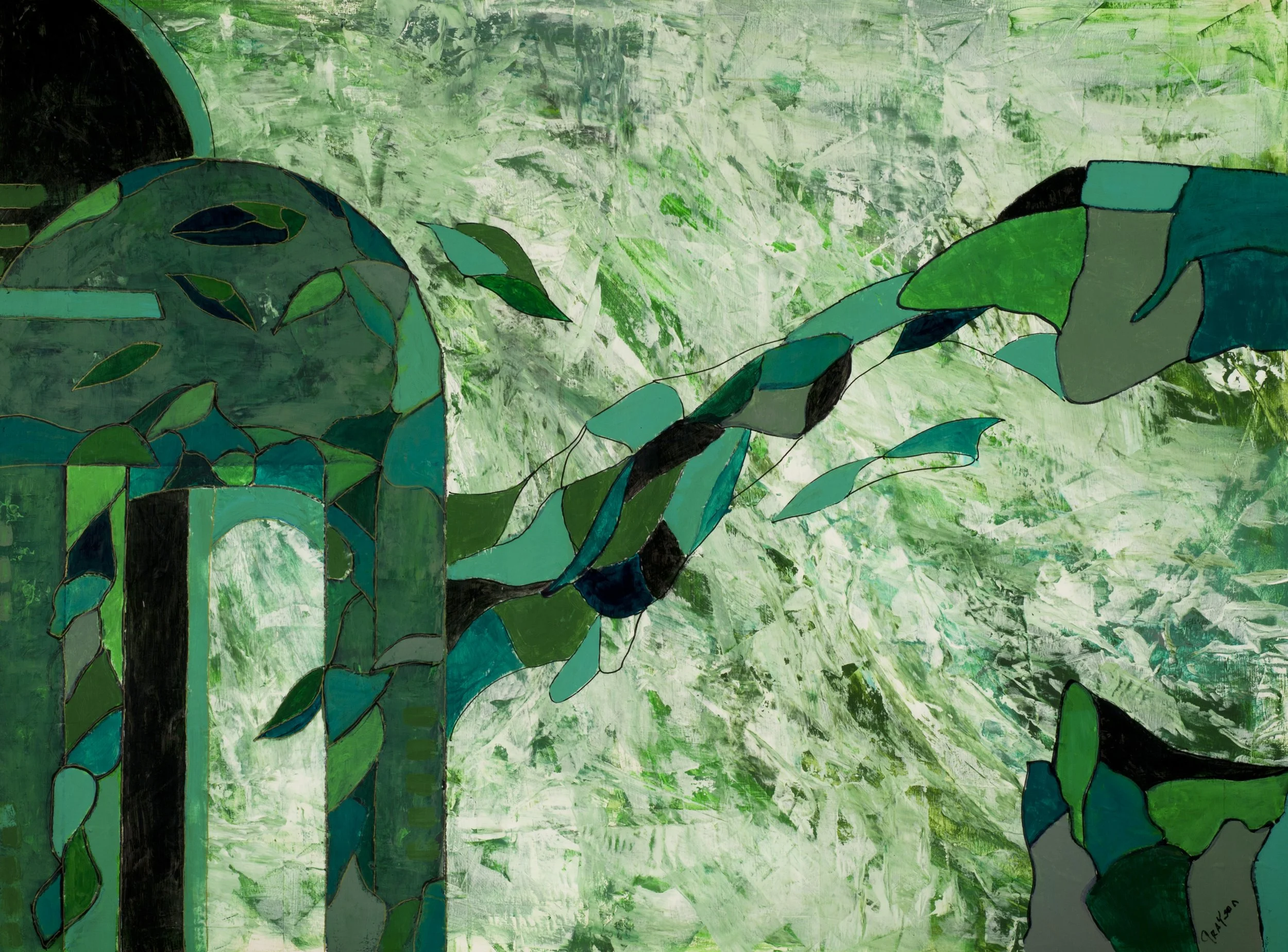 The Hut on Fowl's Legs
Acrylic and ink on wooden cradle panel; 30" x 40"