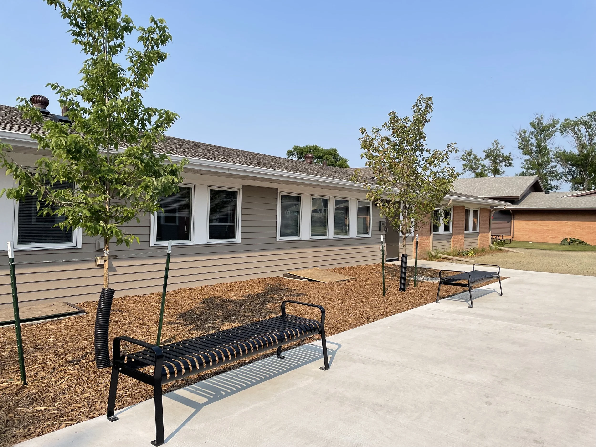 Exterior of tan building