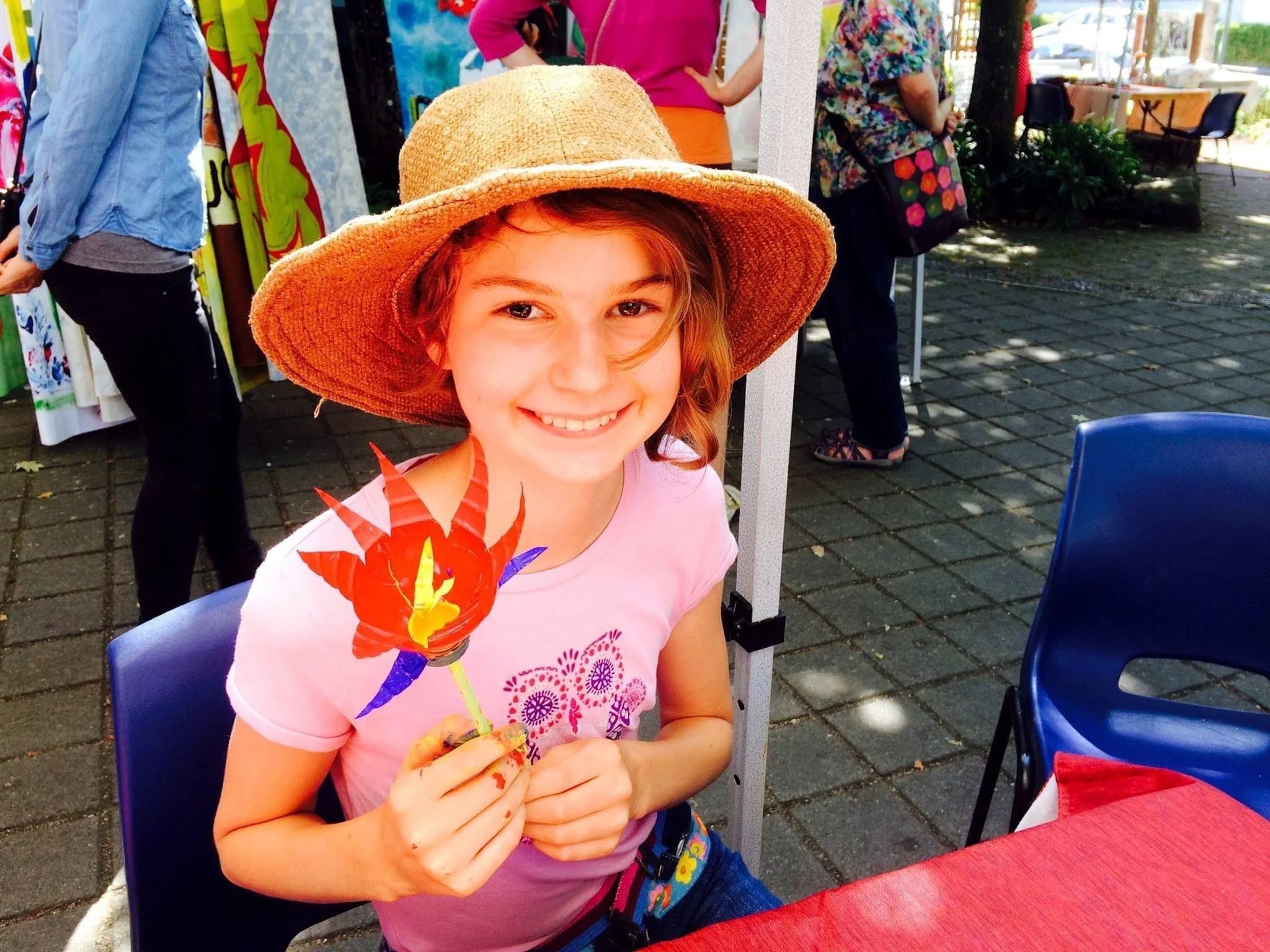 Upcycled Garden Flower workshop, using discarded plastic bottles, Artful Sundays, Britannia Community Centre.