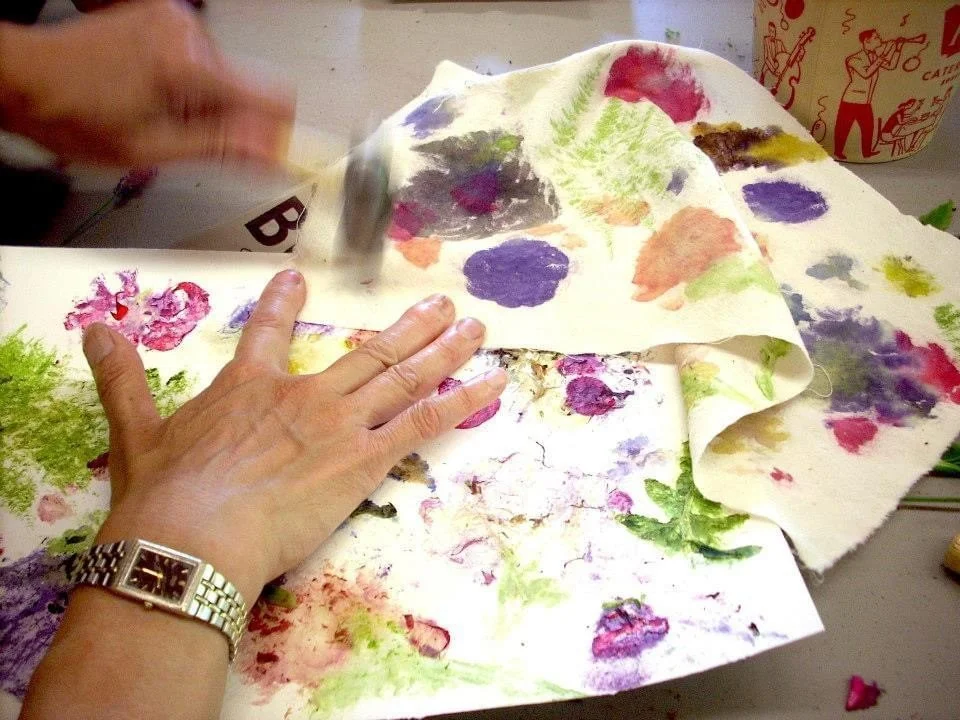 Flower Printing all ages workshop at Britannia Community Centre. We printed on both fabric and paper.
