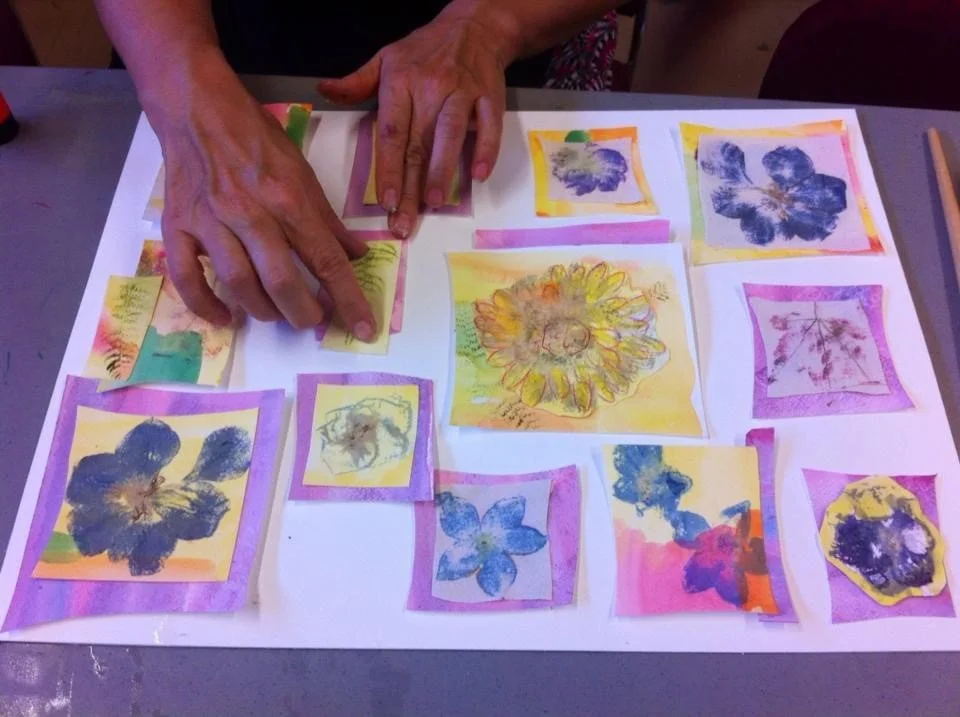 Flower Printing all ages workshop at Britannia Community Centre. We printed on both fabric and paper.